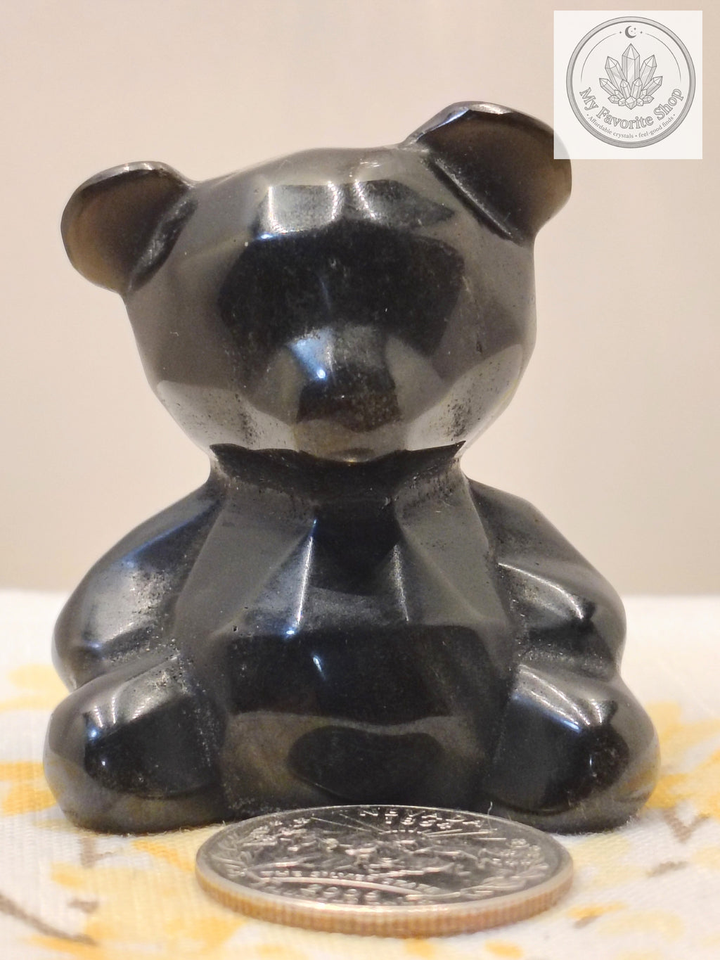 Golden Sheen Obsidian Faceted Teddy Bear Carving