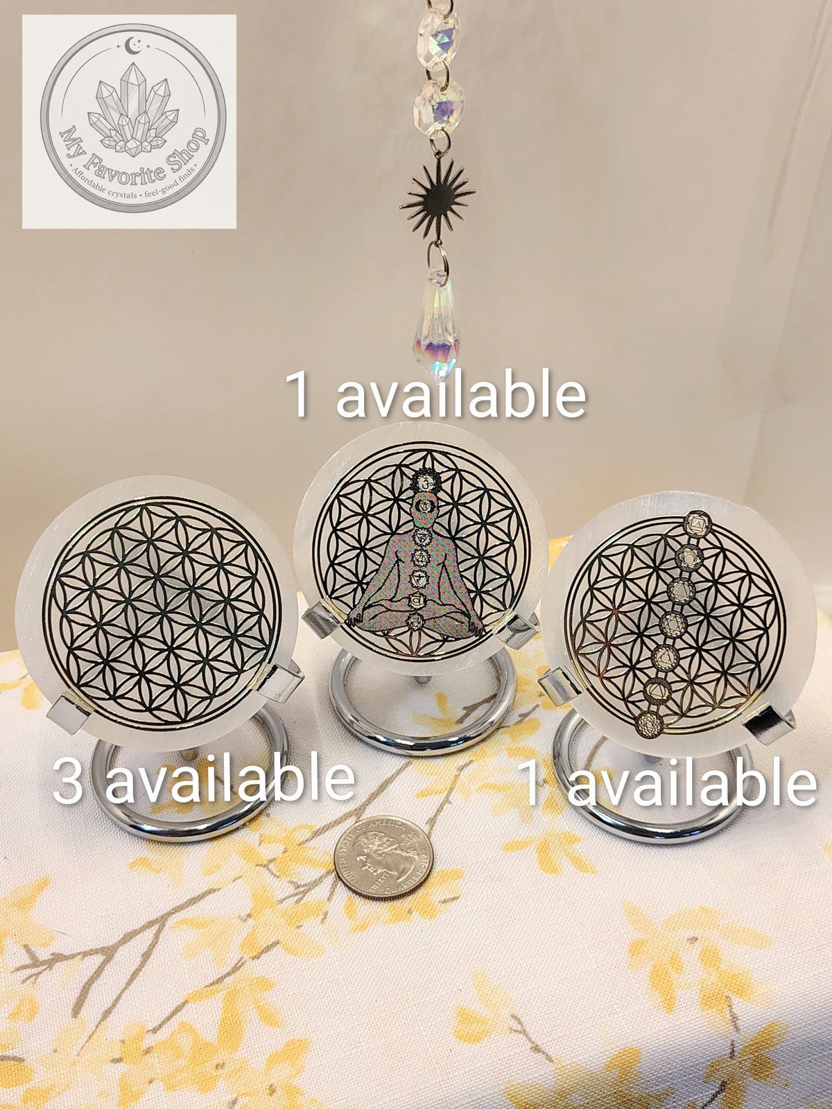 Selenite Charging Plate | 6cm Flower of Life & Chakra Disc