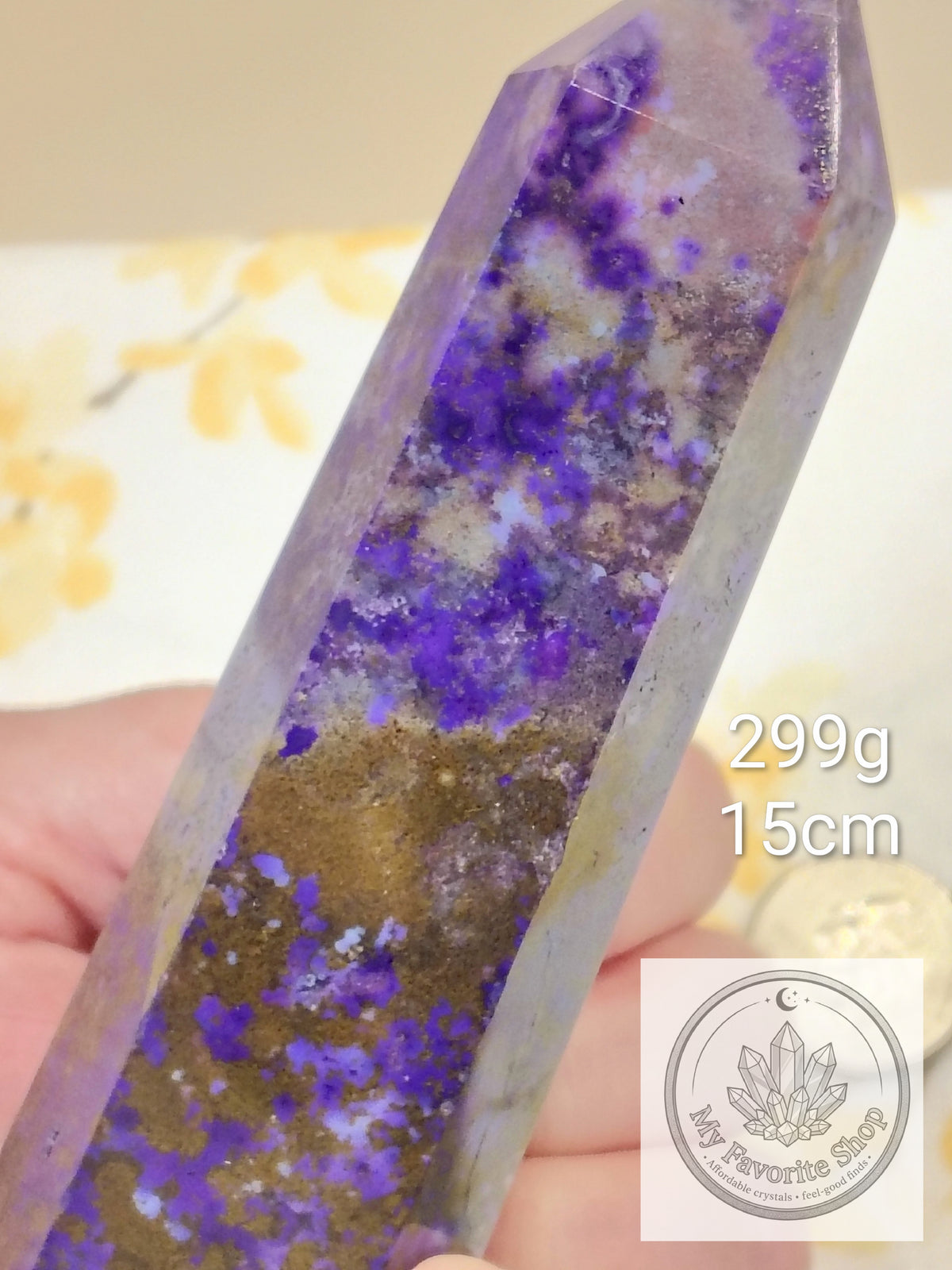 Purple-Dyed Natural Moss Agate Tower – 15 cm