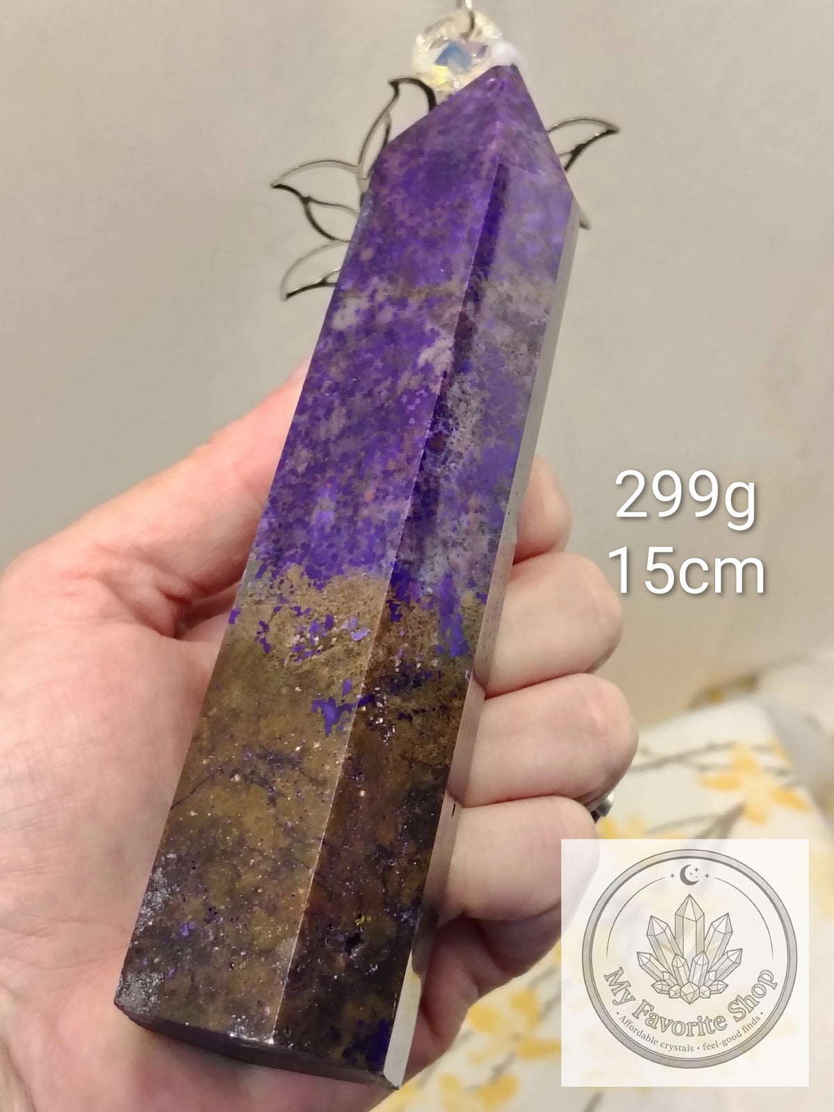 Purple-Dyed Natural Moss Agate Tower – 15 cm