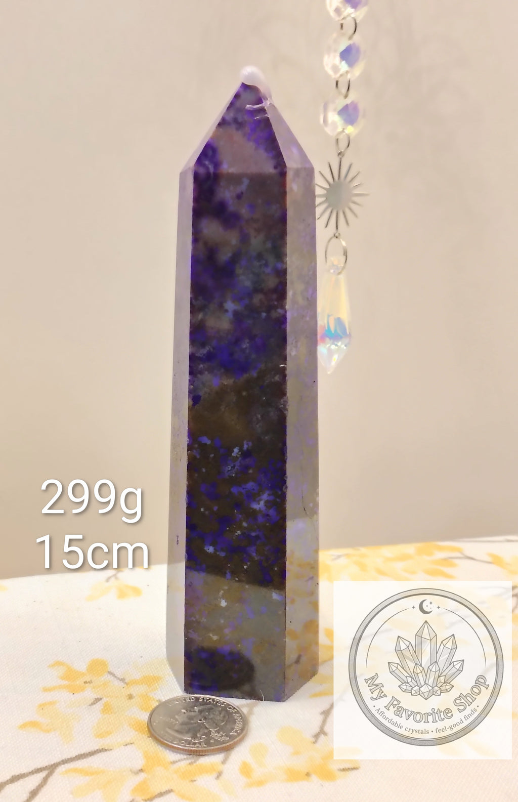Purple-Dyed Natural Moss Agate Tower – 15 cm