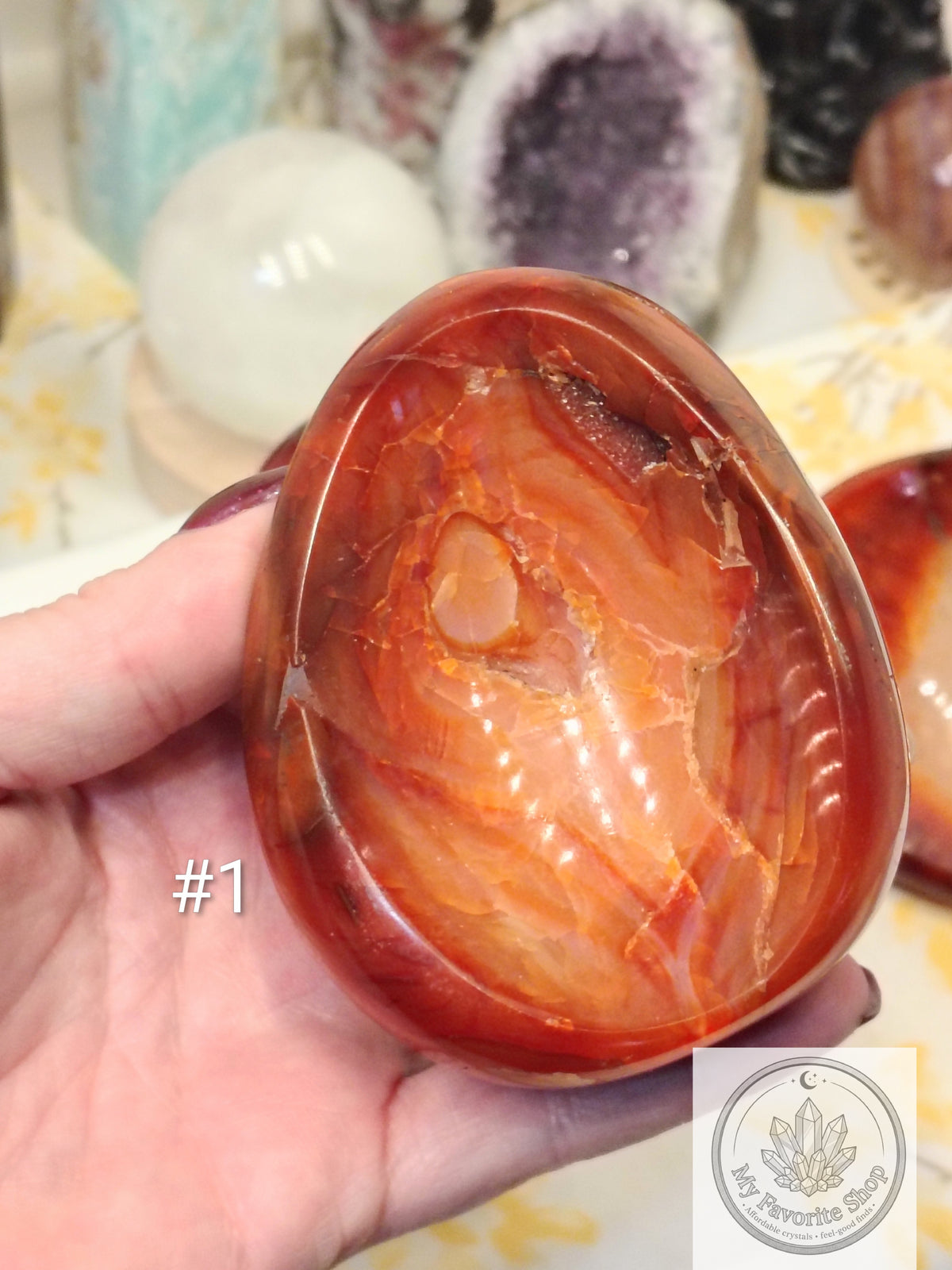 Hand-Carved Natural Carnelian Gemstone Bowls