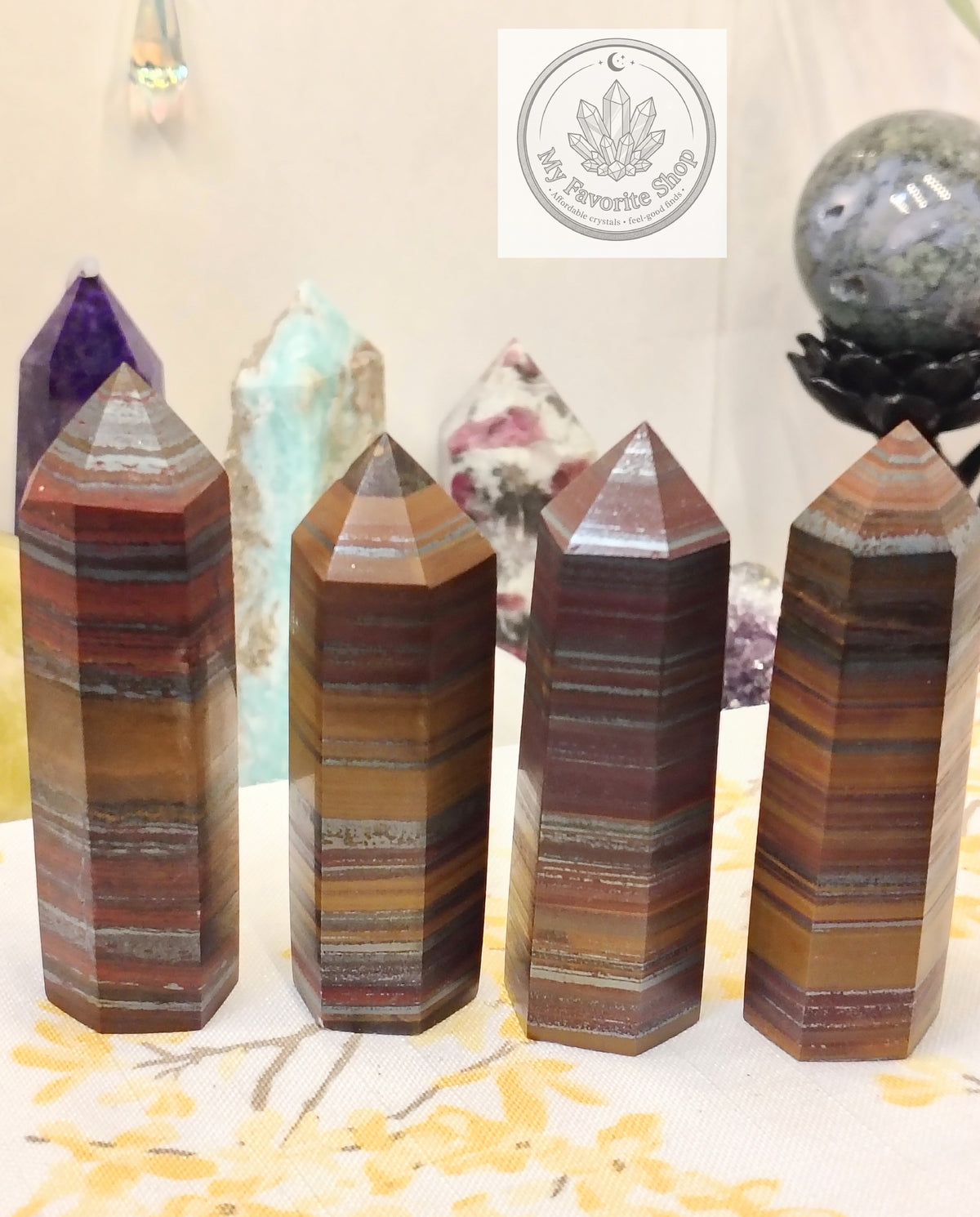 Polished Natural Tiger Iron Crystal Points