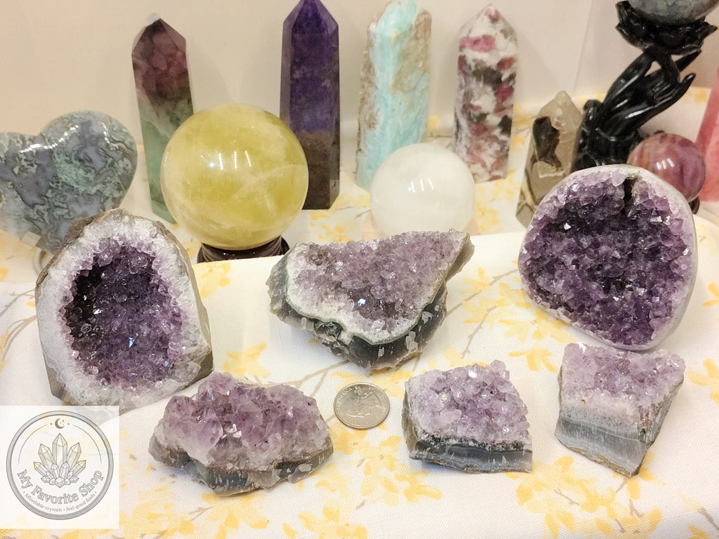 Raw & Cutback Amethyst Geode Clusters