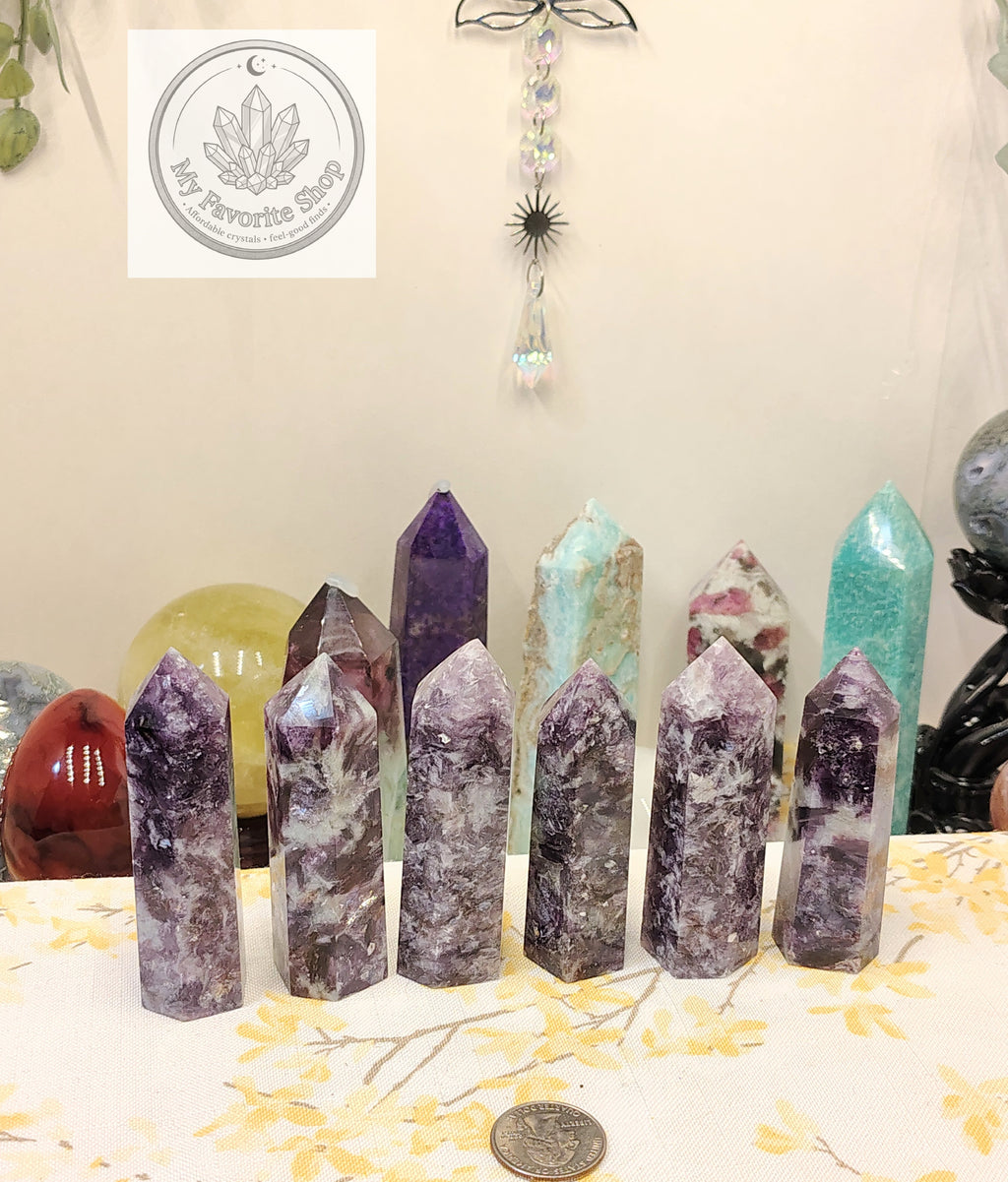 Natural Lepidolite Polished Crystal Towers (~3.5"-4")