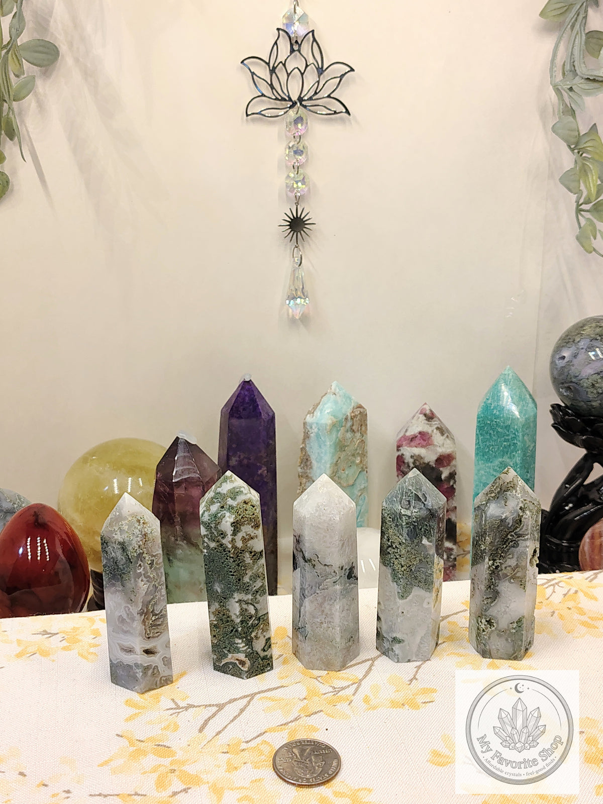 Moss Agate Point | Polished Garden Stone Tower