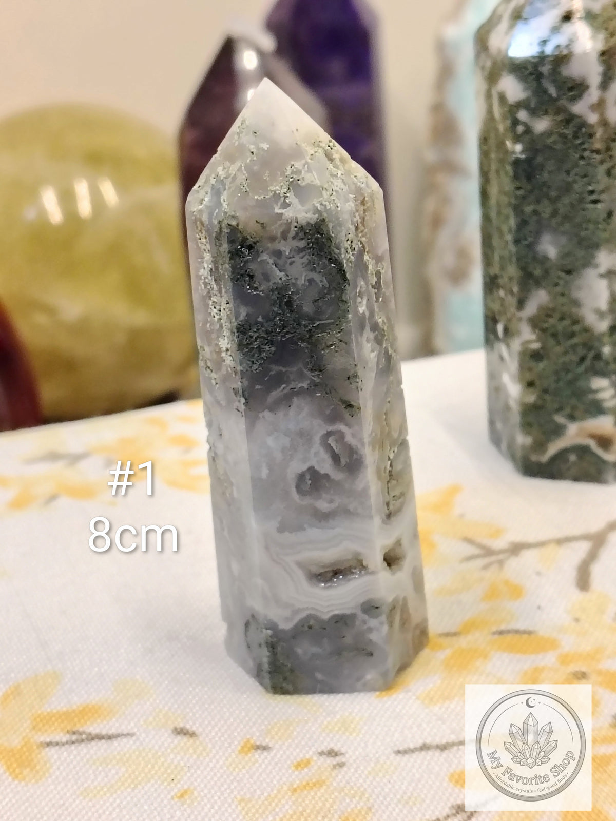 Moss Agate Point | Polished Garden Stone Tower