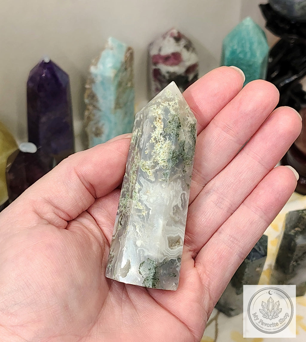 Moss Agate Point | Polished Garden Stone Tower