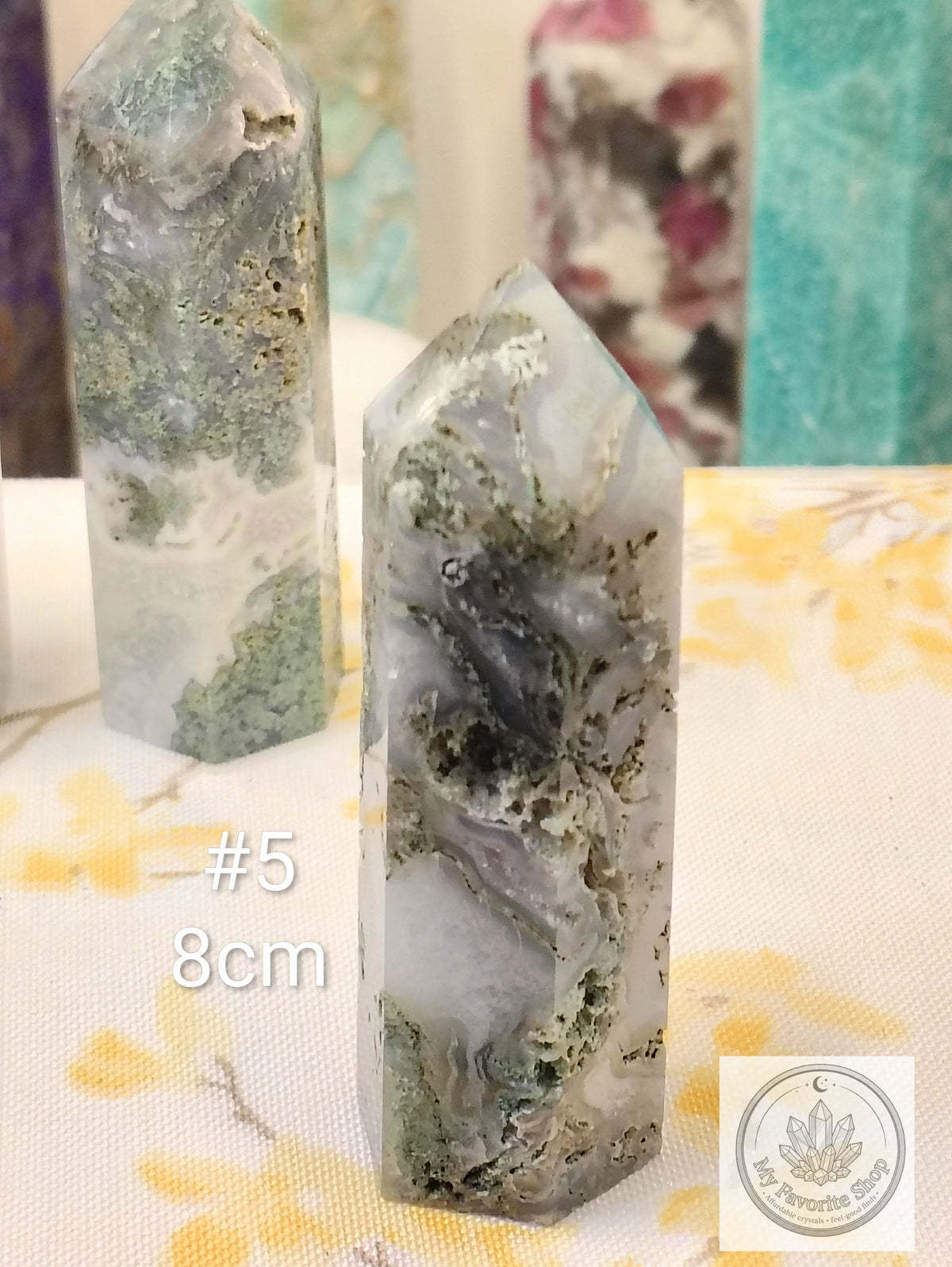 Moss Agate Point | Polished Garden Stone Tower
