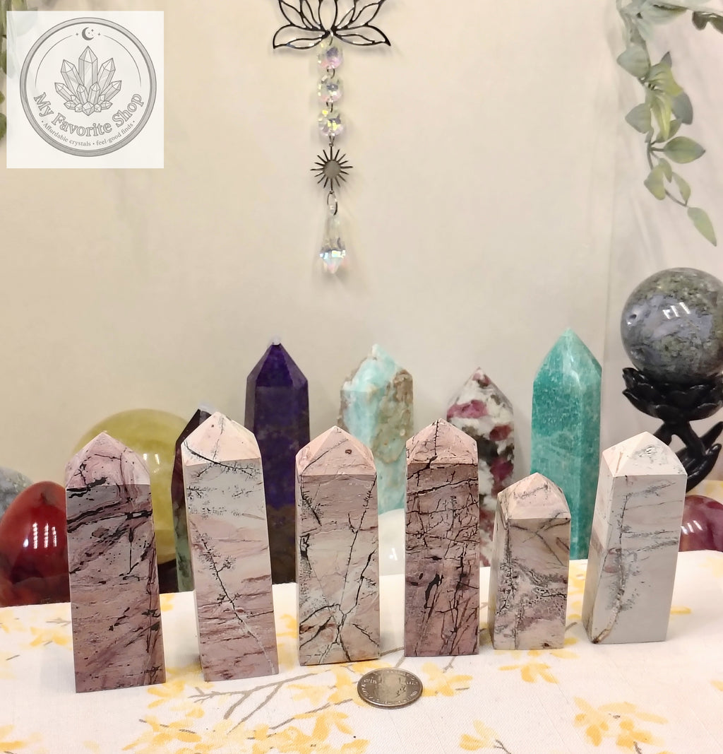 Natural Pink Picture Jasper 4-Sided Mini Crystal Towers