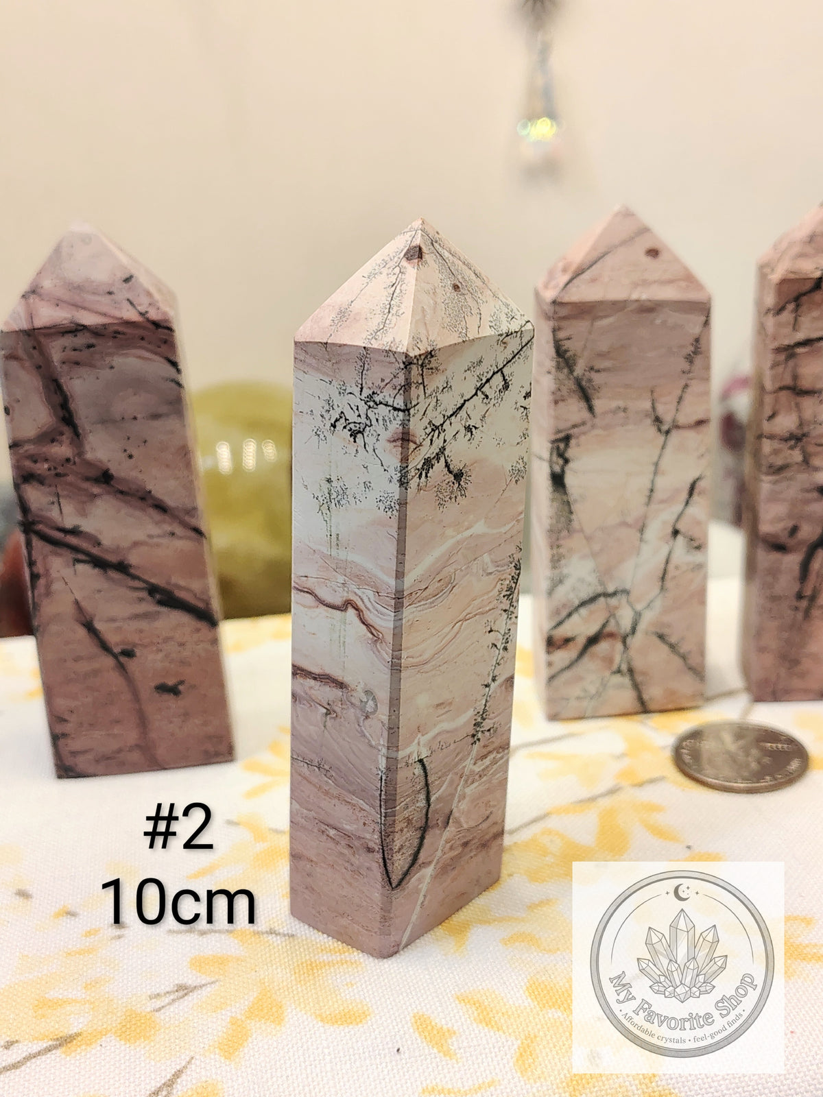 Natural Pink Picture Jasper 4-Sided Mini Crystal Towers