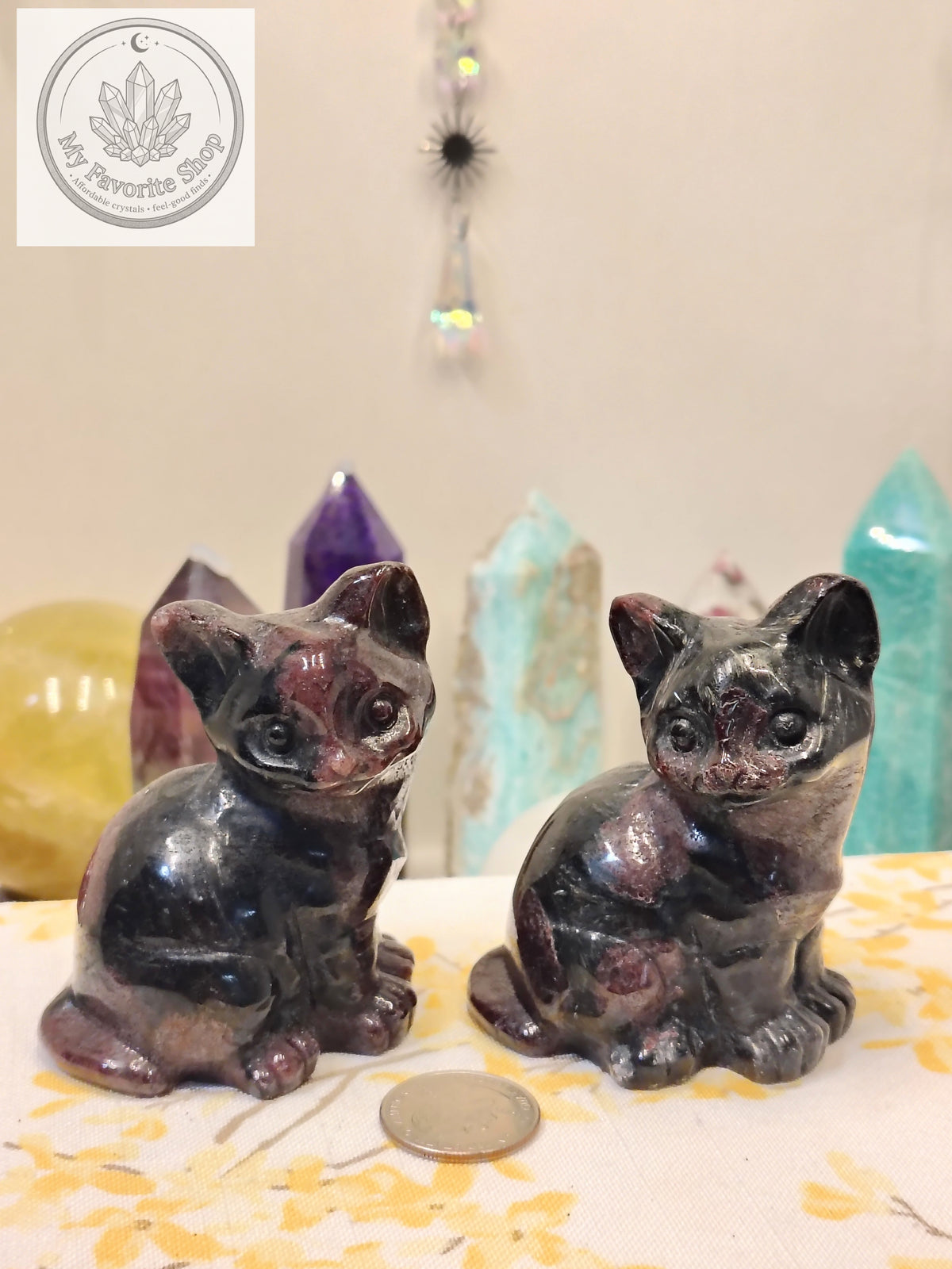 Garnet in Astrophyllite Cat Carving | 3 inch Crystal Kitten