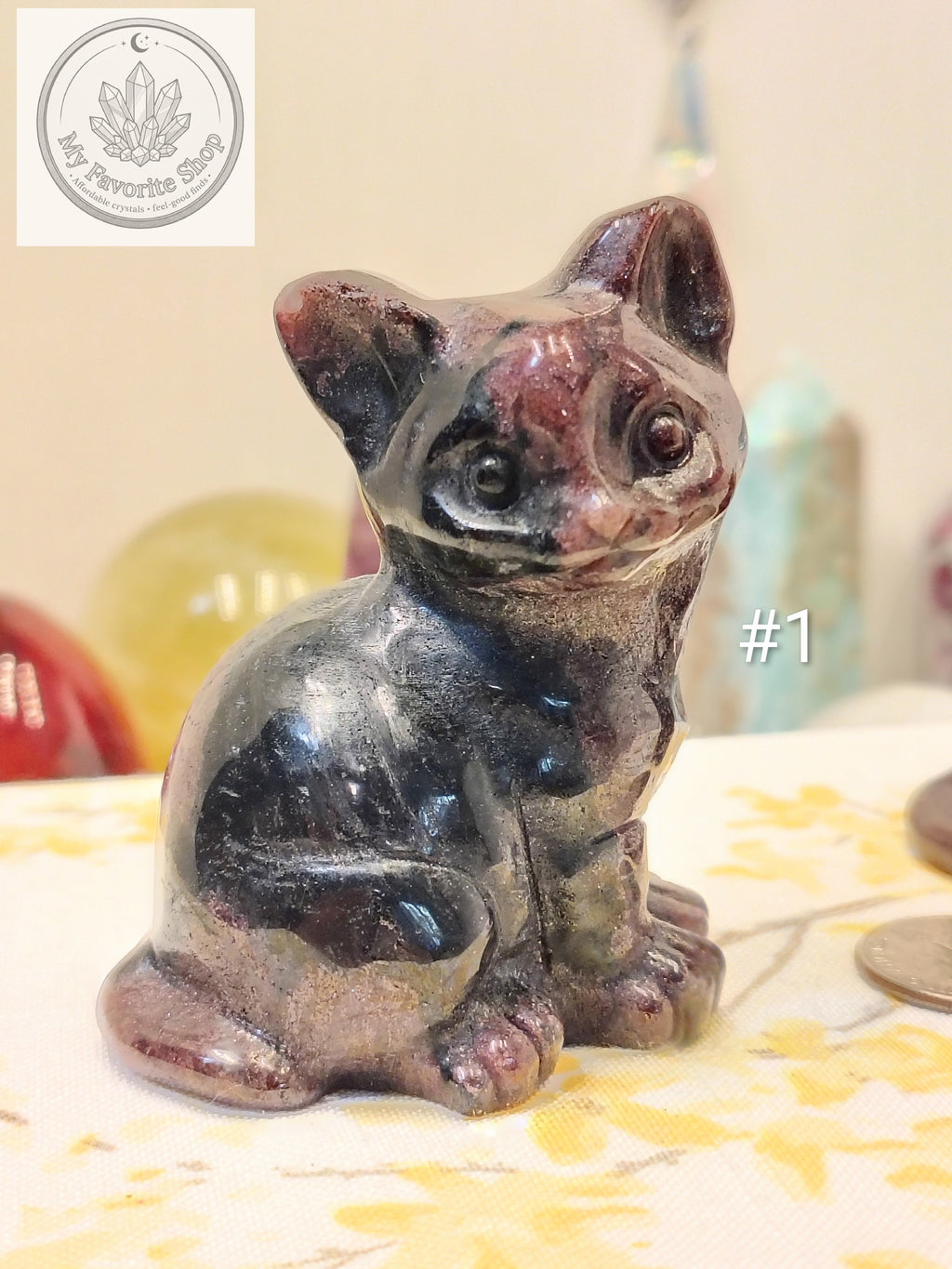 Garnet in Astrophyllite Cat Carving | 3 inch Crystal Kitten