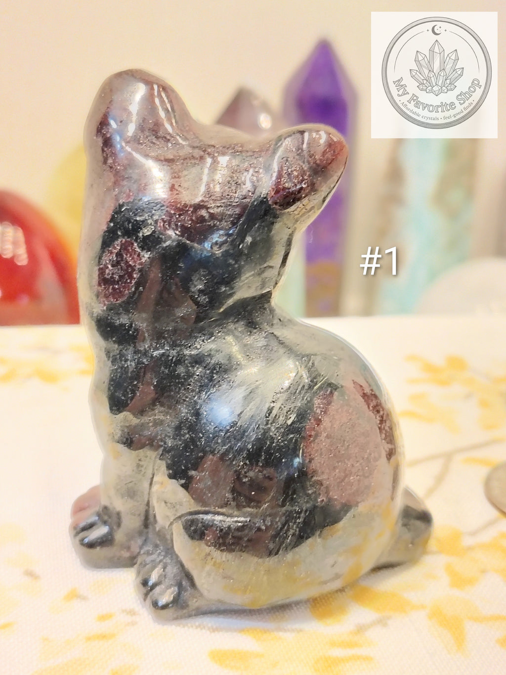 Garnet in Astrophyllite Cat Carving | 3 inch Crystal Kitten