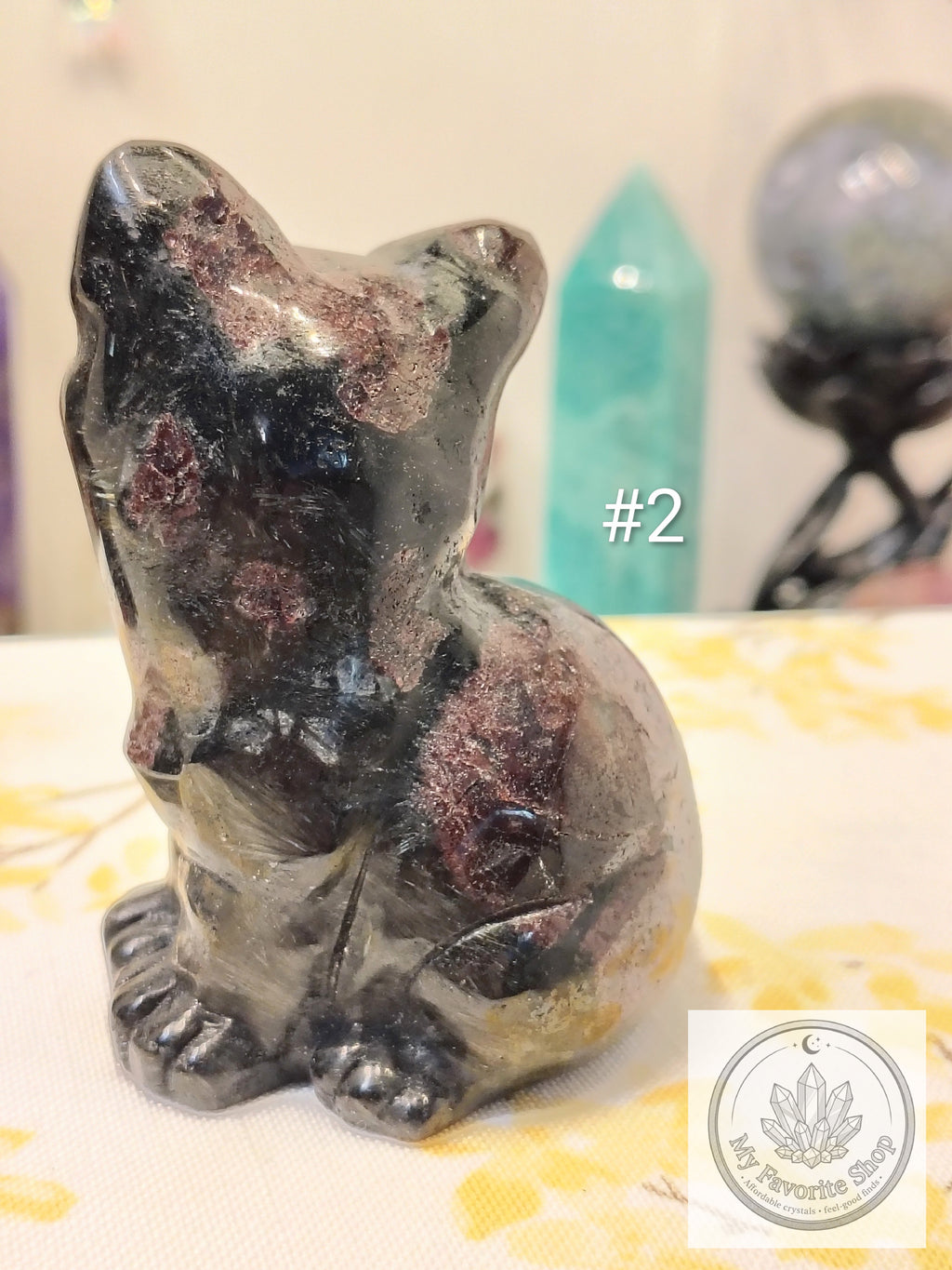 Garnet in Astrophyllite Cat Carving | 3 inch Crystal Kitten