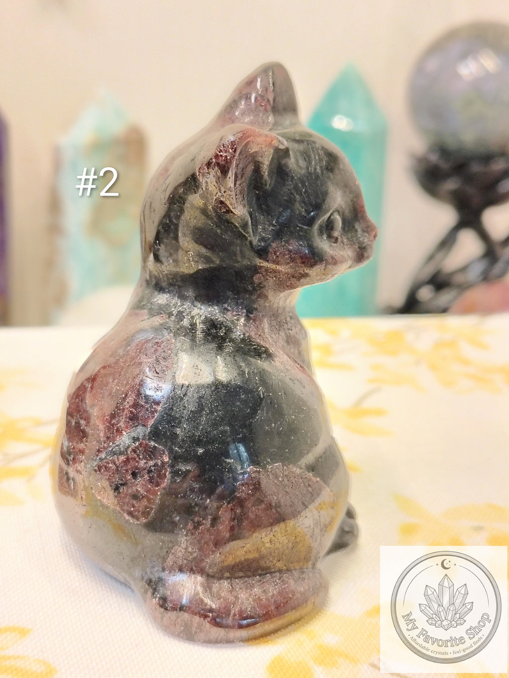 Garnet in Astrophyllite Cat Carving | 3 inch Crystal Kitten