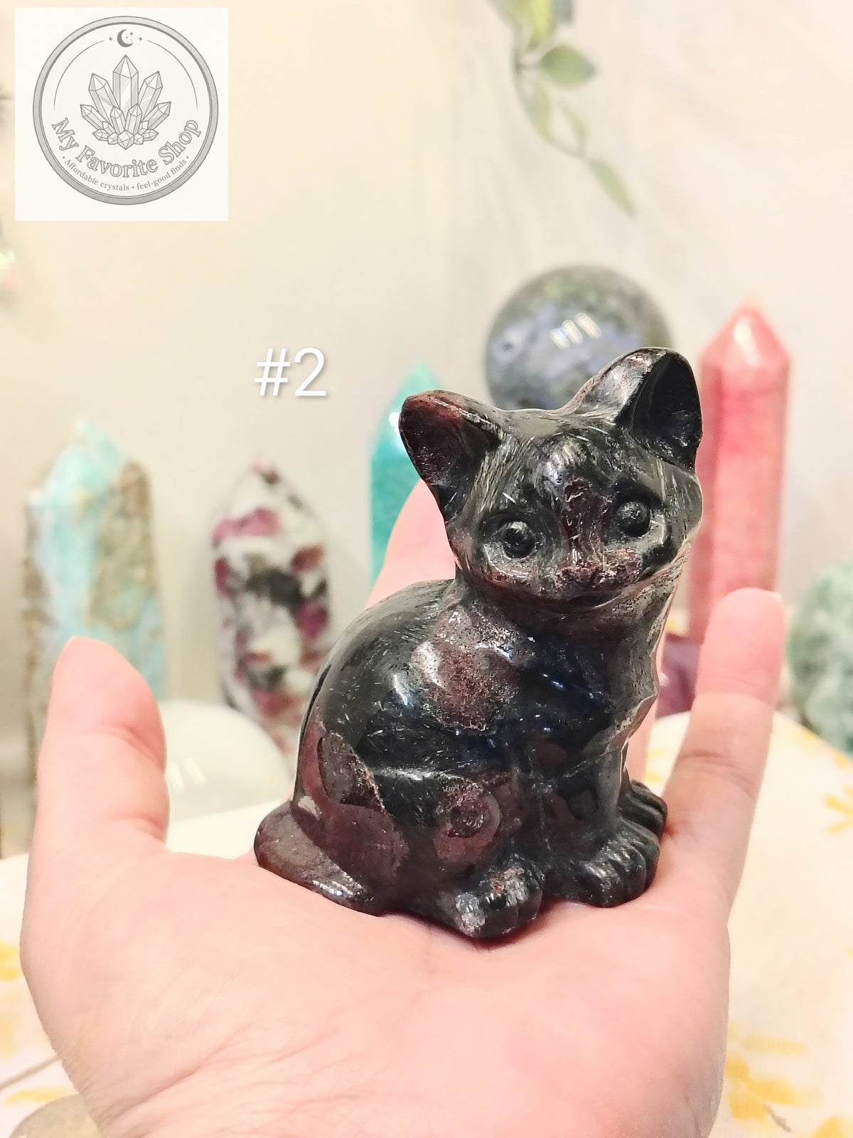 Garnet in Astrophyllite Cat Carving | 3 inch Crystal Kitten
