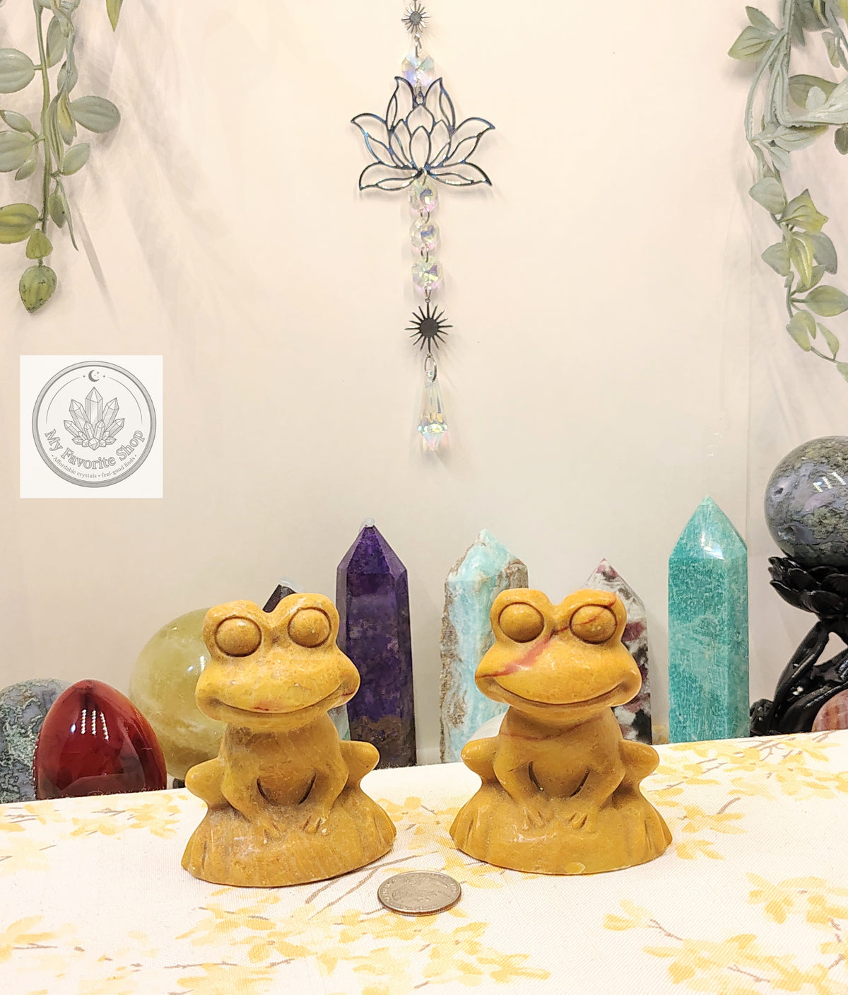 Hand-Carved Yellow Jade Frog Carvings