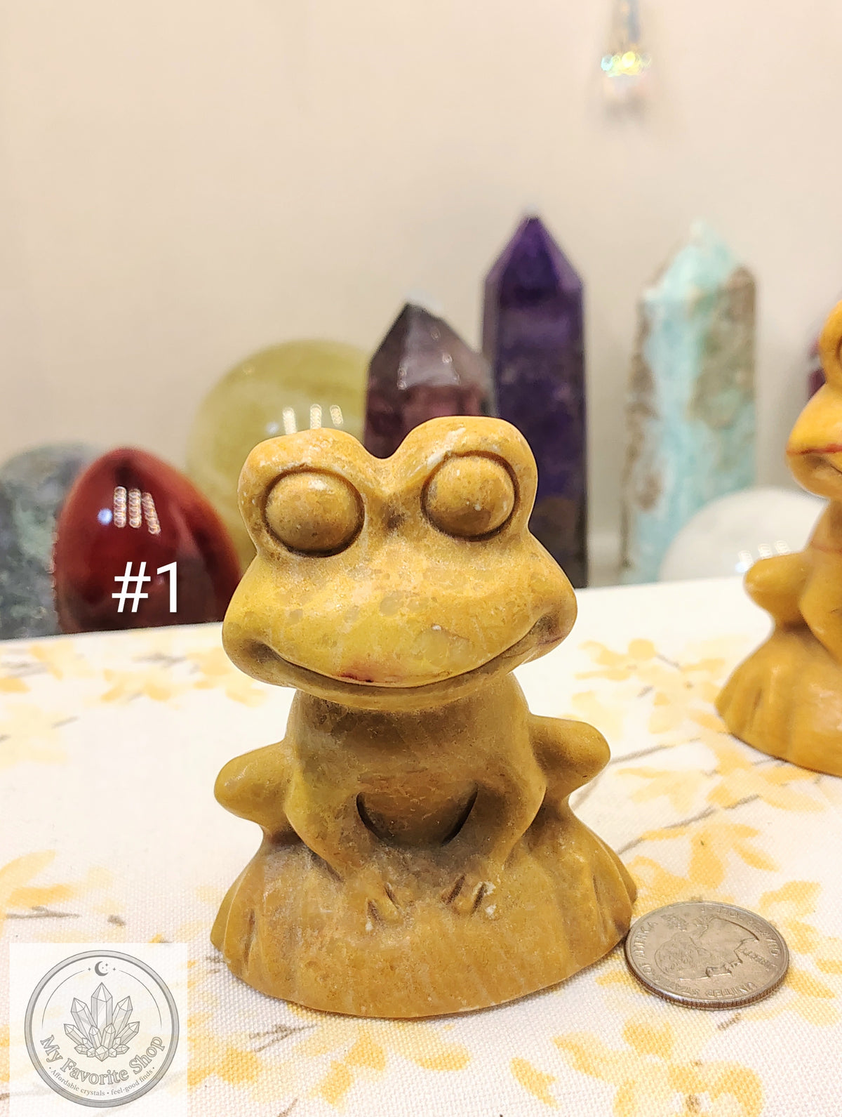 Hand-Carved Yellow Jade Frog Carvings