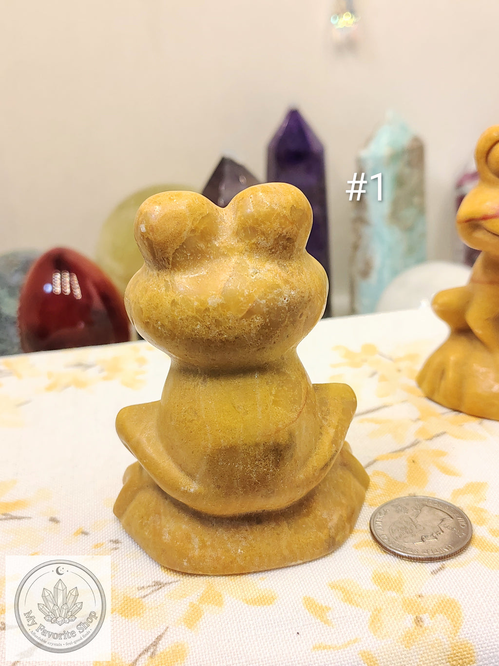 Hand-Carved Yellow Jade Frog Carvings