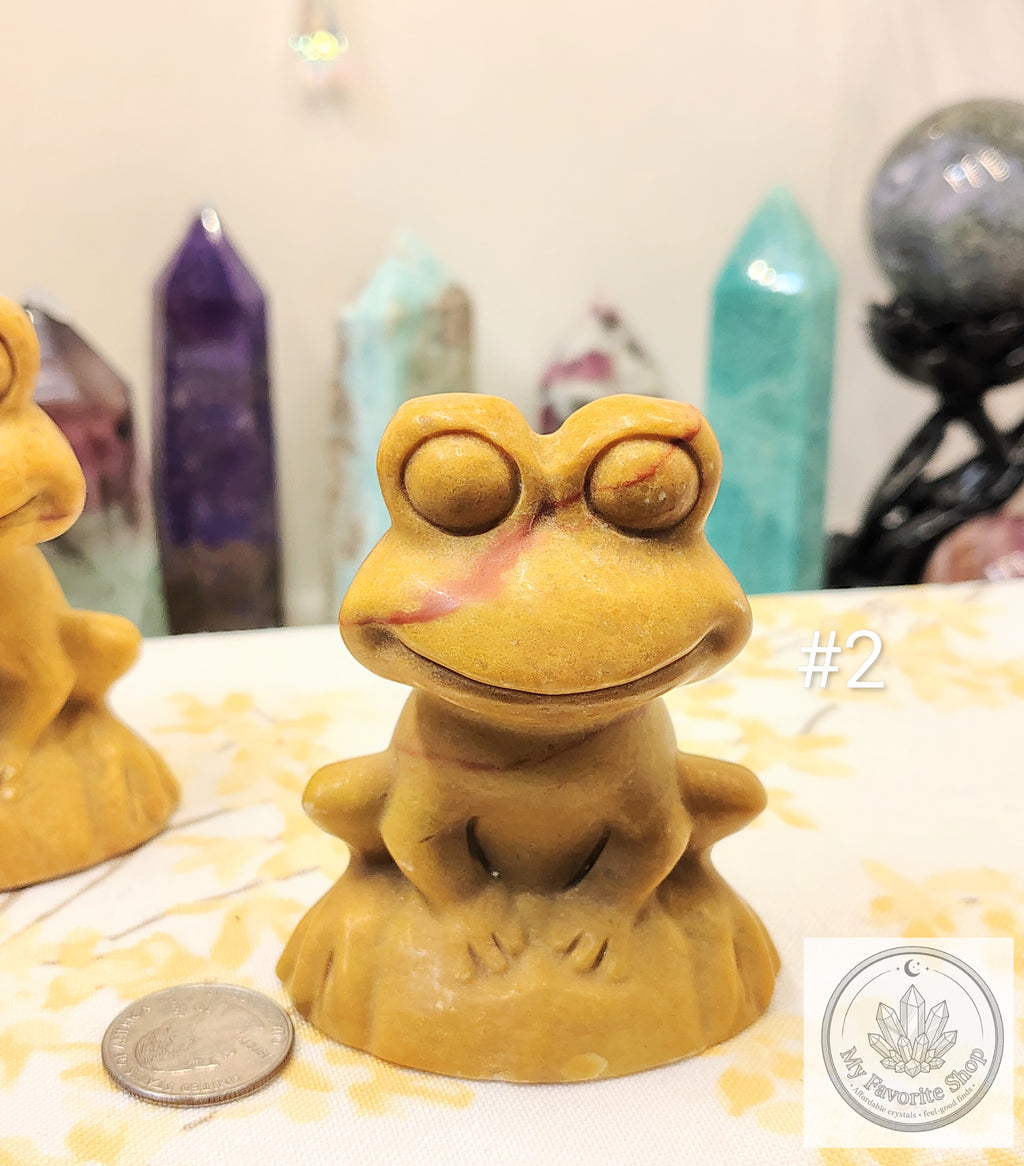 Hand-Carved Yellow Jade Frog Carvings