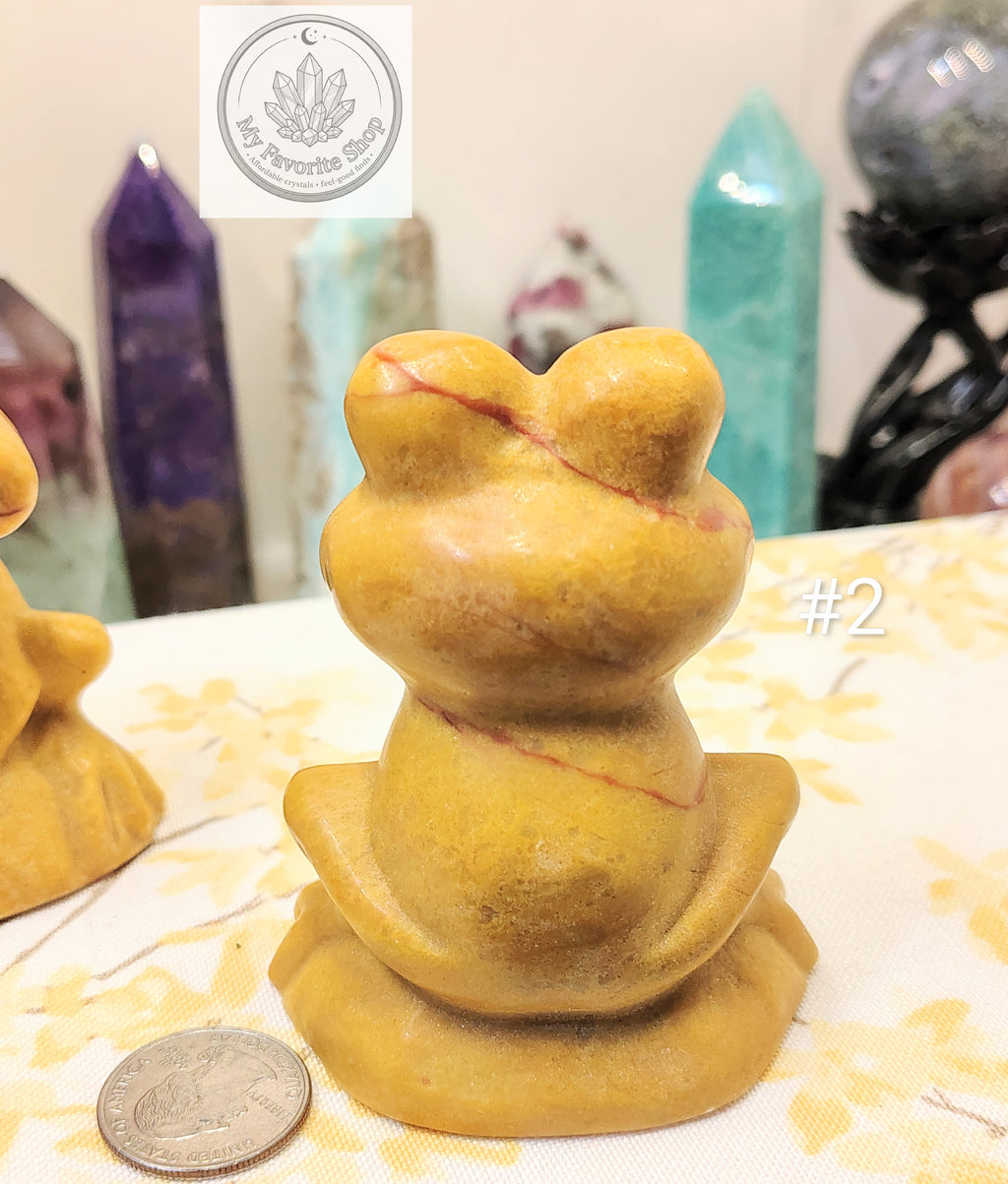 Hand-Carved Yellow Jade Frog Carvings