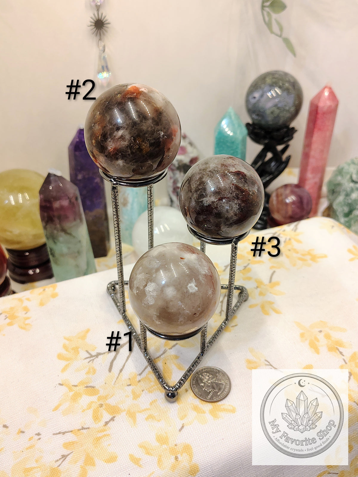 Smoky Quartz, Fire Quartz & Moonstone Sphere