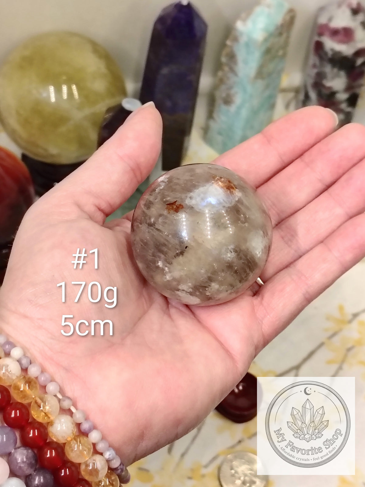 Smoky Quartz, Fire Quartz & Moonstone Sphere