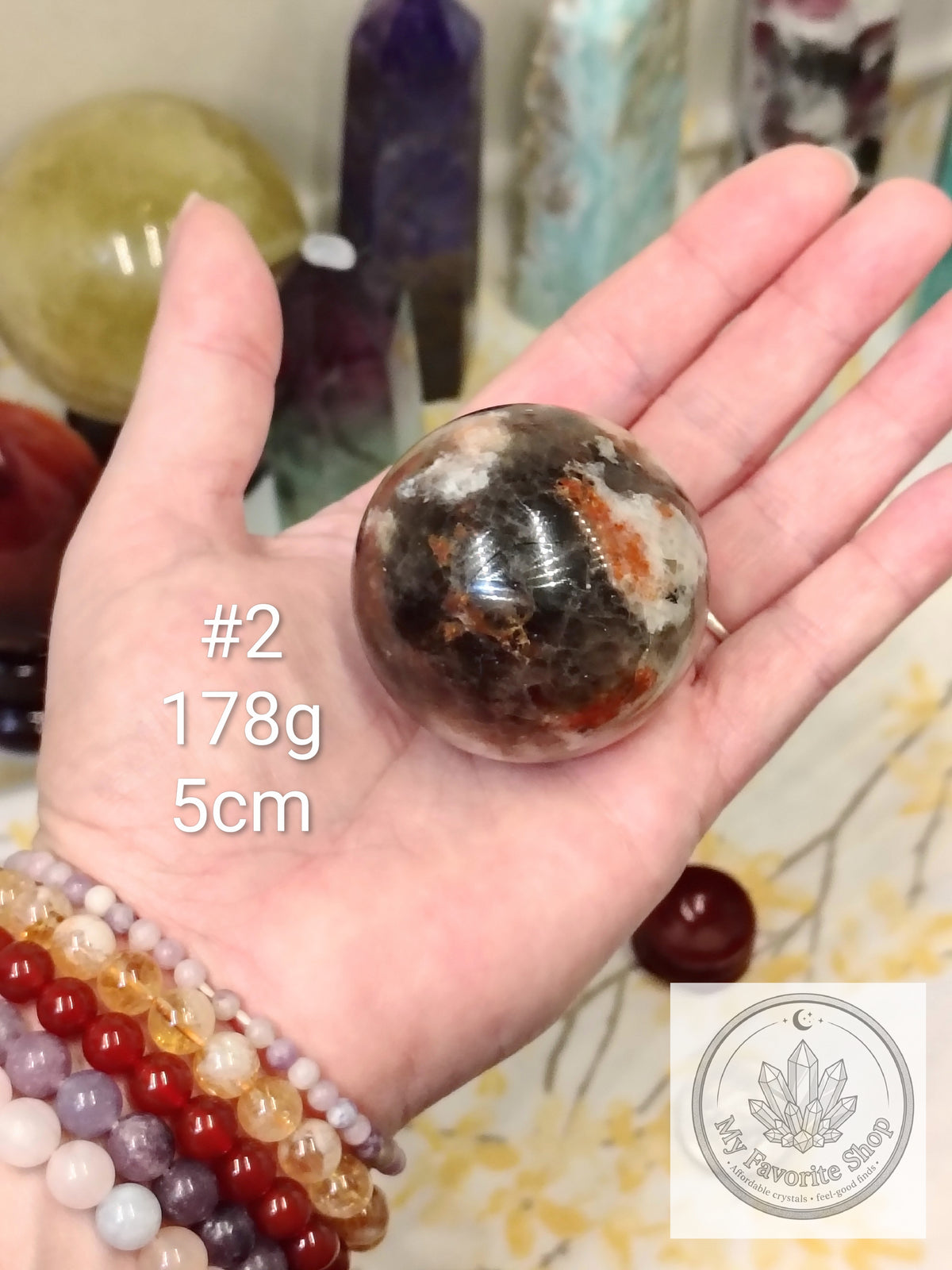 Smoky Quartz, Fire Quartz & Moonstone Sphere