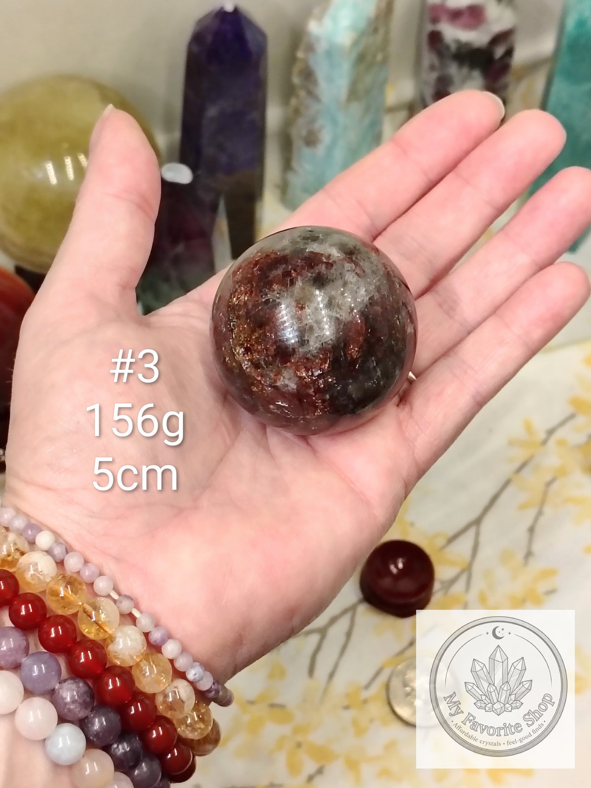 Smoky Quartz, Fire Quartz & Moonstone Sphere