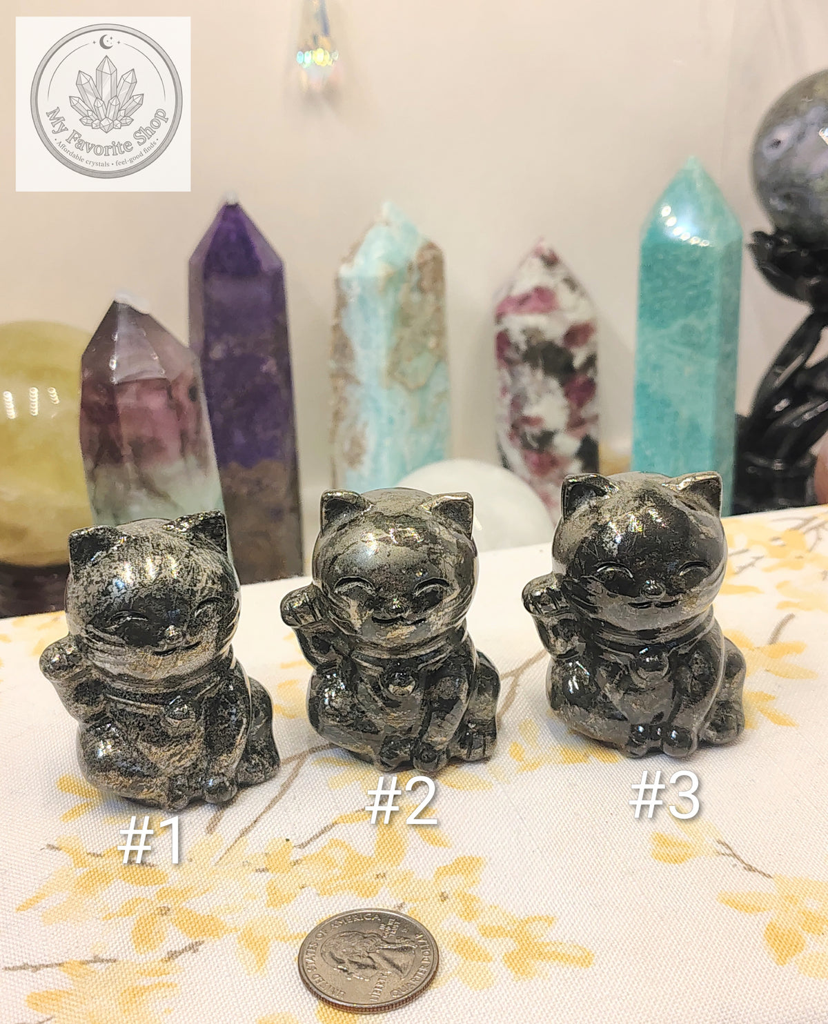 Pyrite Lucky Cat Carving | Maneki-Neko Fortune Cat