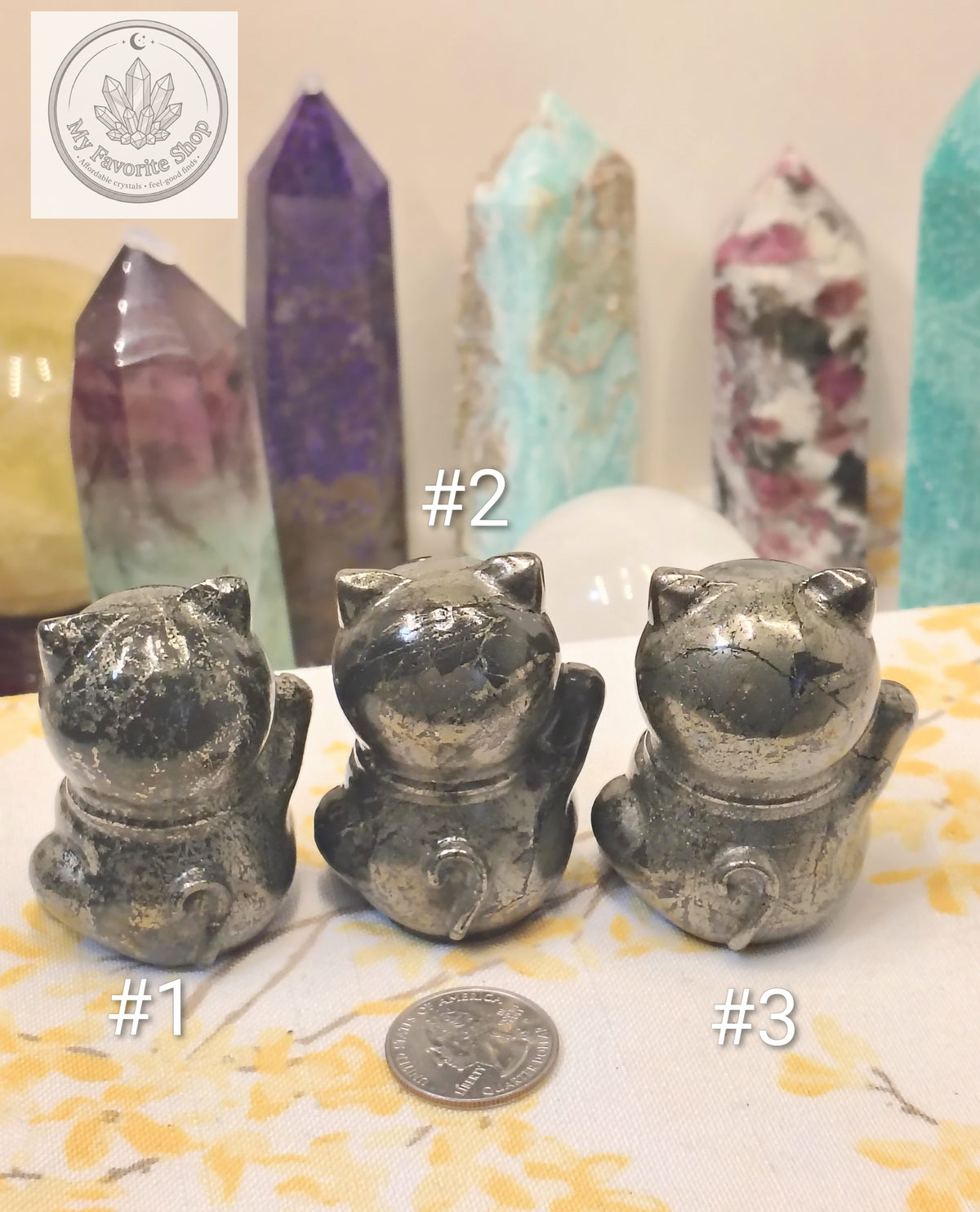 Pyrite Lucky Cat Carving | Maneki-Neko Fortune Cat