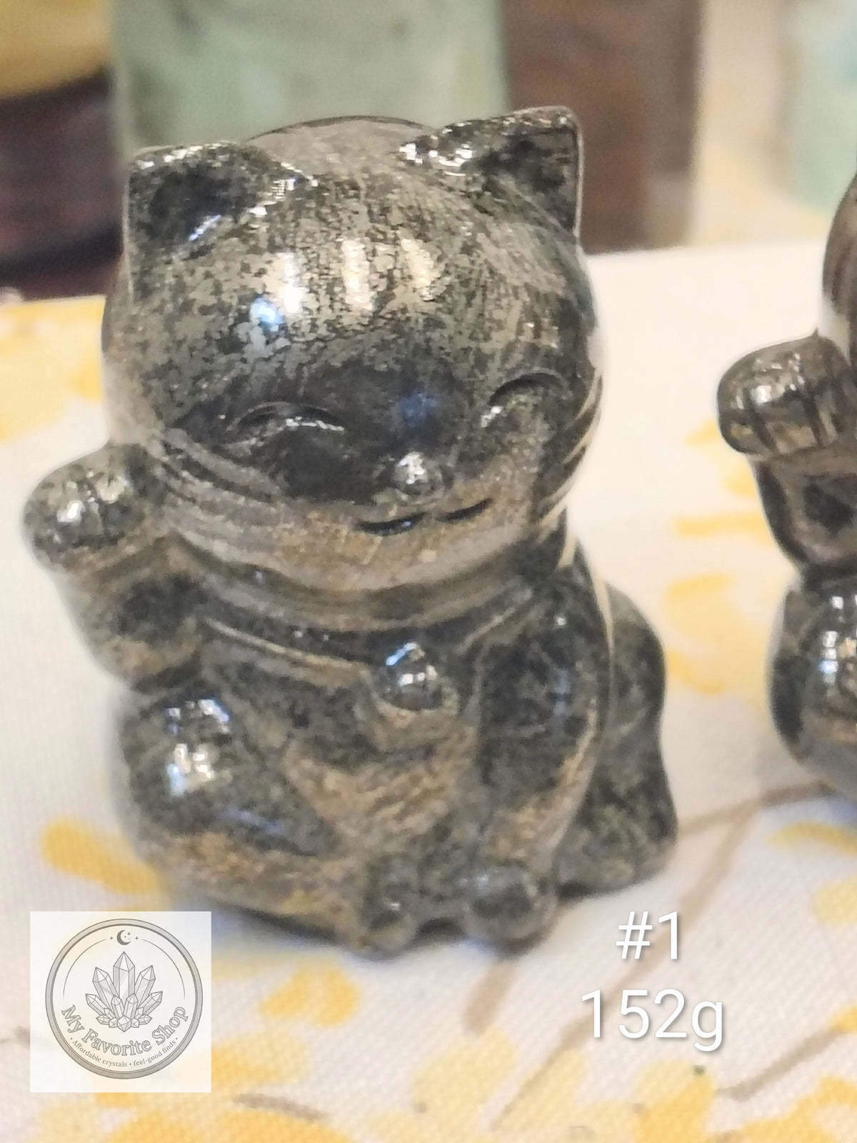 Pyrite Lucky Cat Carving | Maneki-Neko Fortune Cat