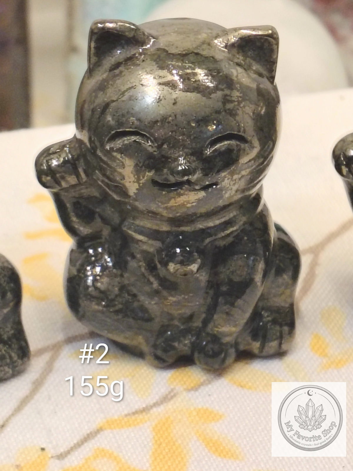Pyrite Lucky Cat Carving | Maneki-Neko Fortune Cat