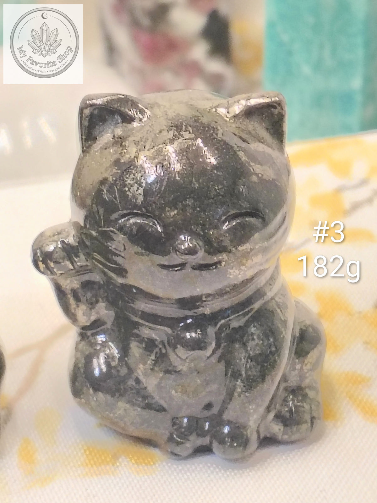 Pyrite Lucky Cat Carving | Maneki-Neko Fortune Cat