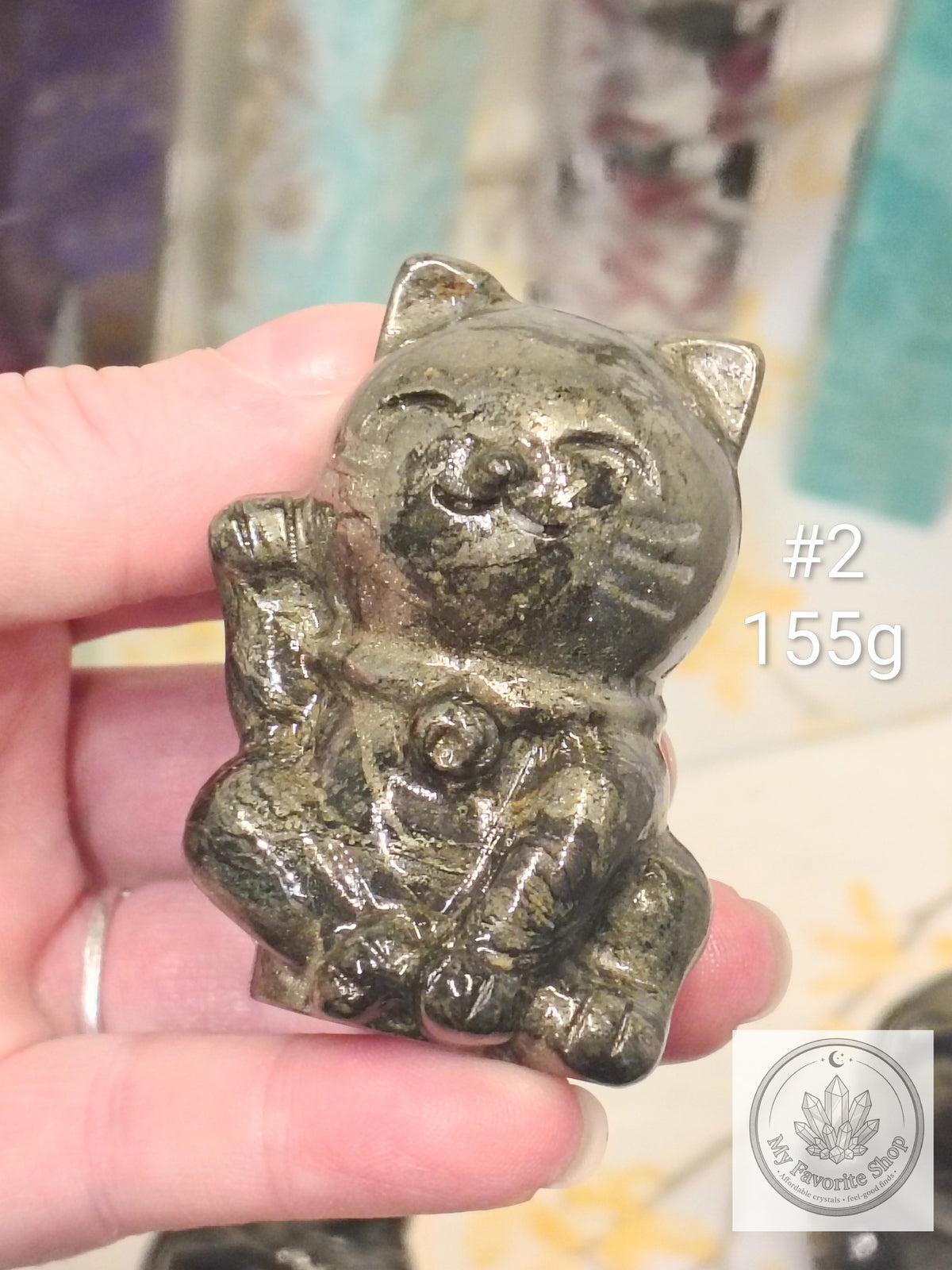 Pyrite Lucky Cat Carving | Maneki-Neko Fortune Cat