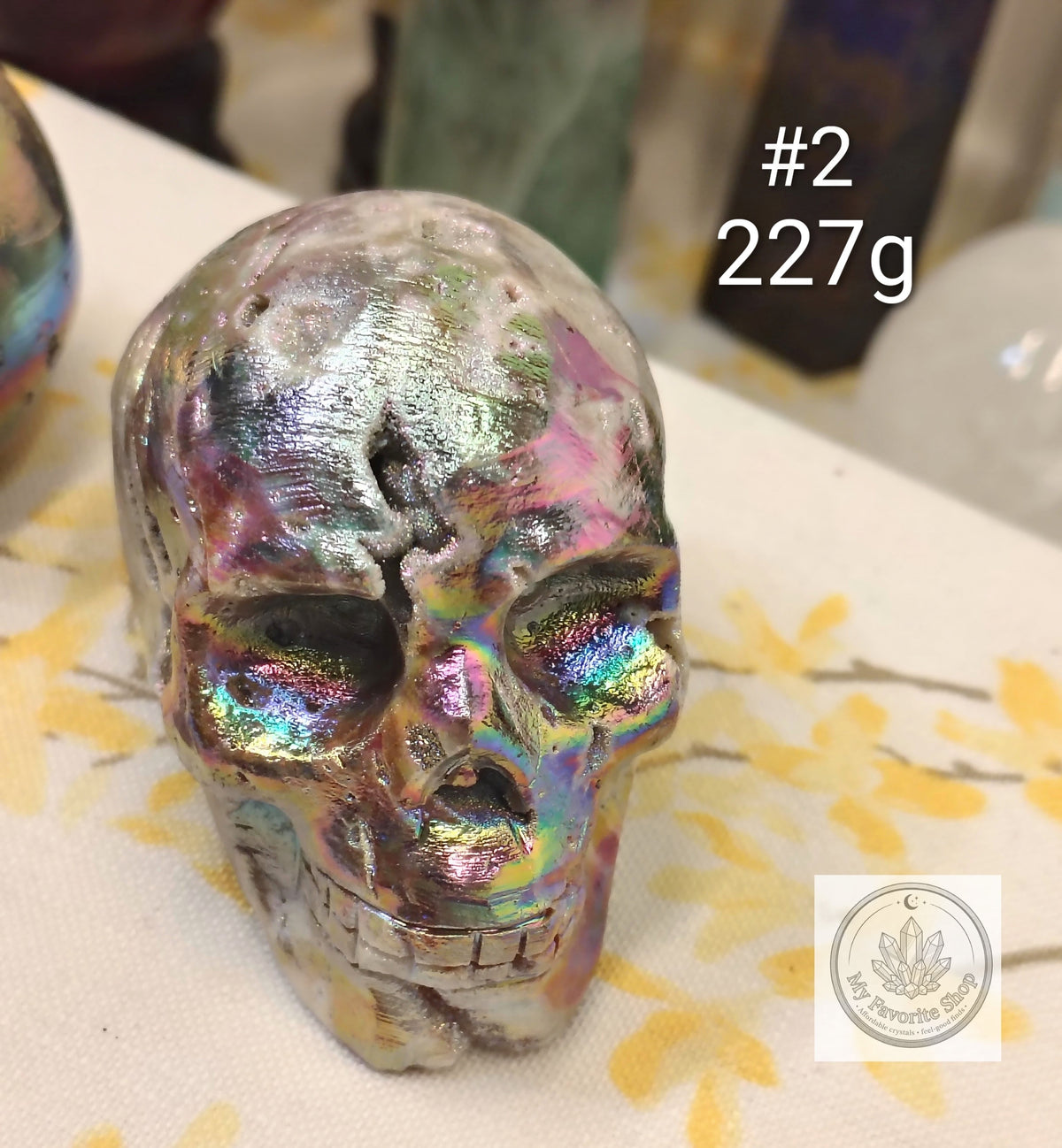 Aura Sphalerite Skull Carvings – Rainbow Shimmer