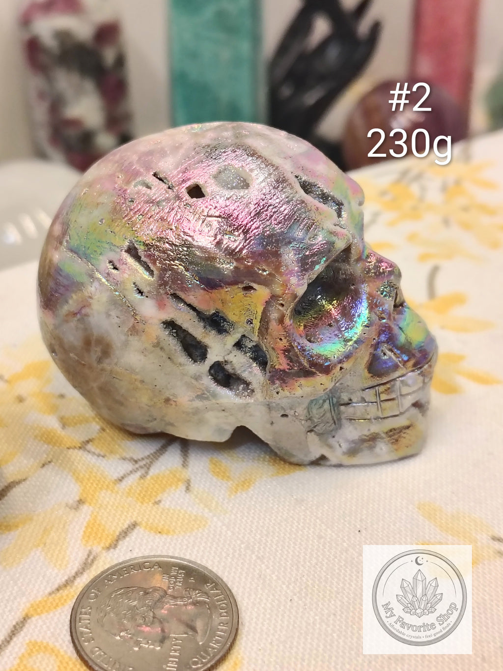 Aura Sphalerite Skull Carvings – Rainbow Shimmer