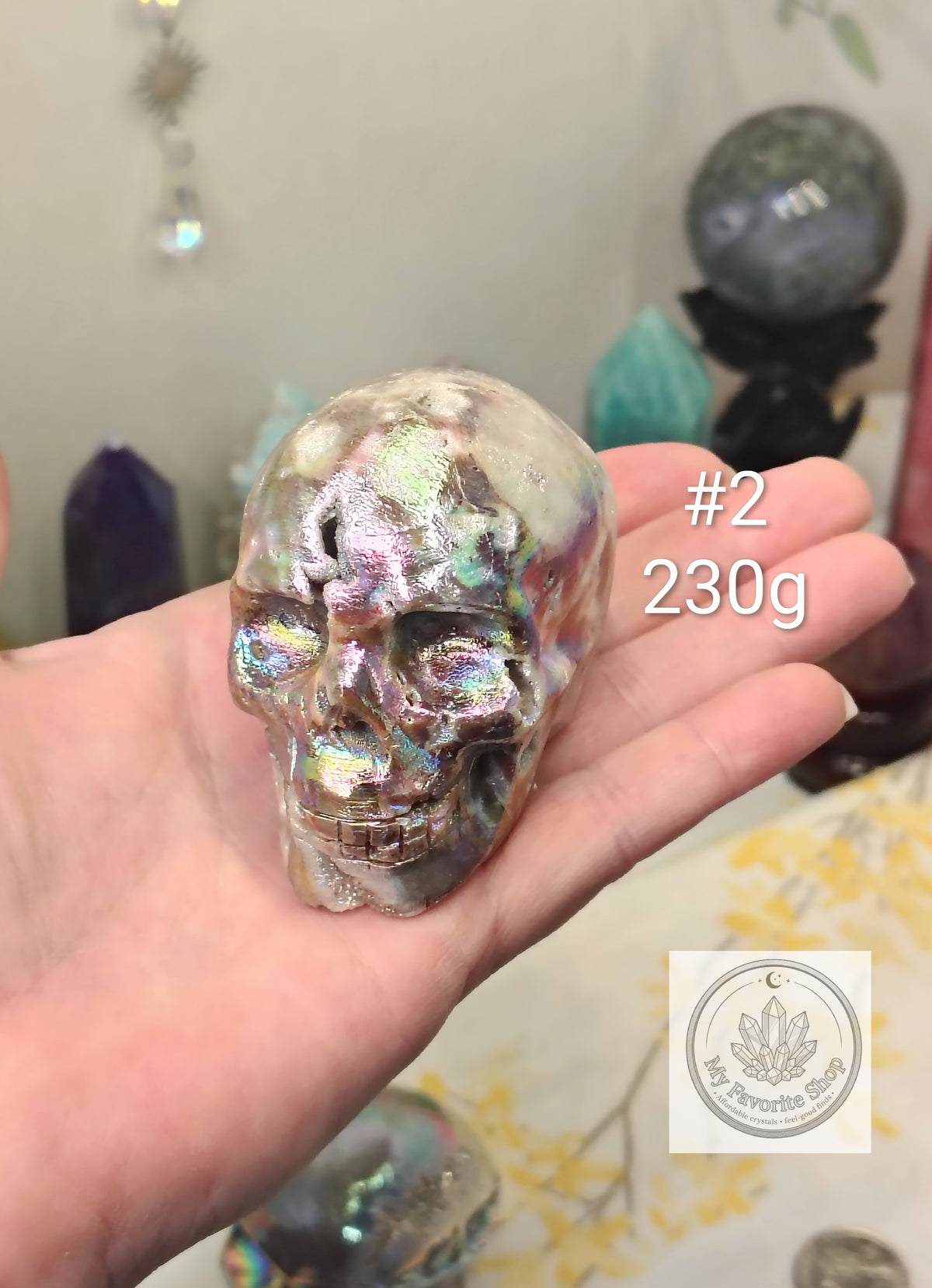Aura Sphalerite Skull Carvings – Rainbow Shimmer