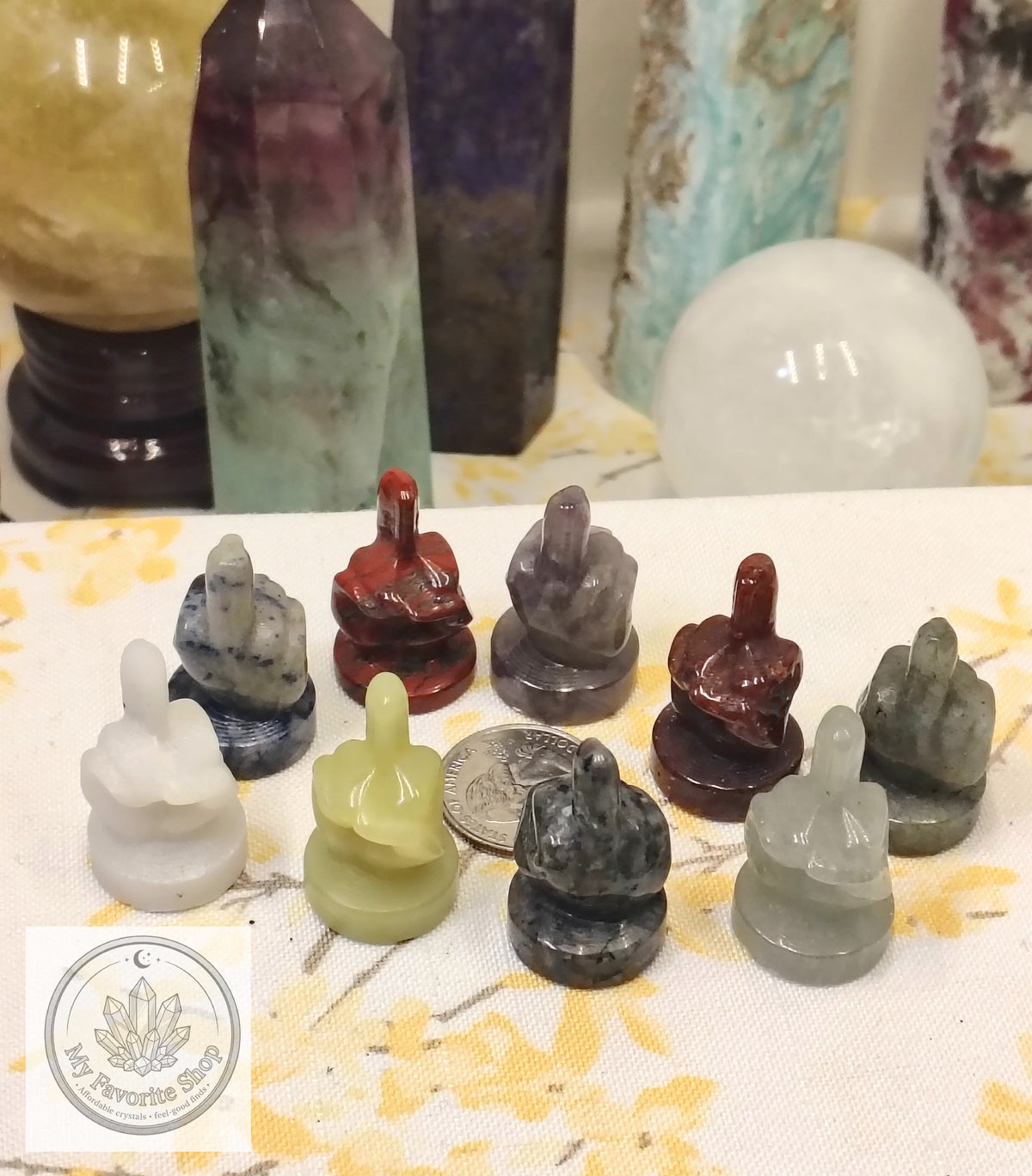 Mini Crystal Middle Finger Carvings – Cheeky Gemstone Statues