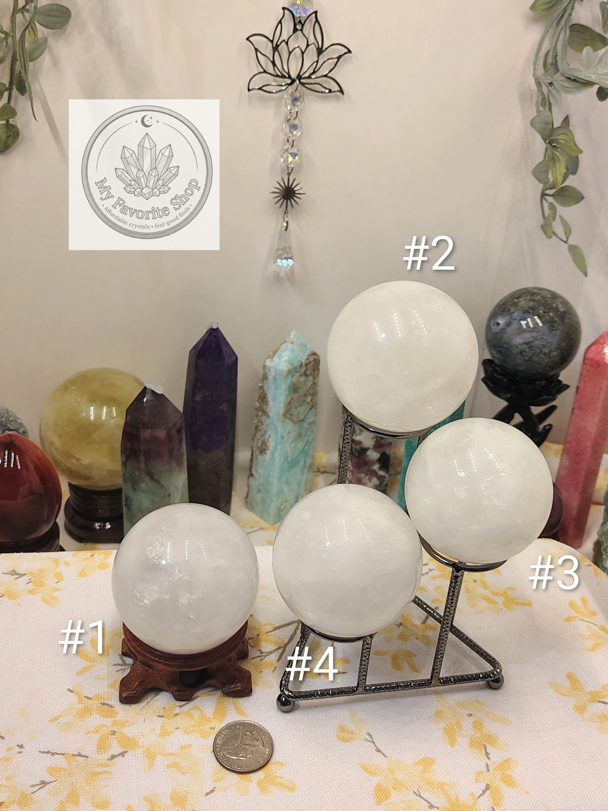 Snow Quartz Spheres with Internal Rainbow Shimmers