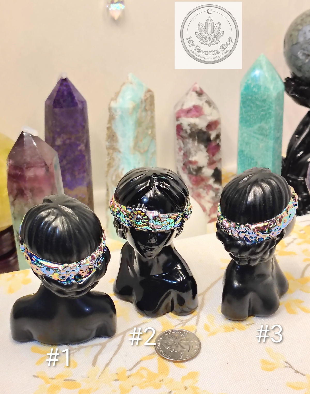 Black Obsidian Goddess Busts with Aura-Coated Blindfolds