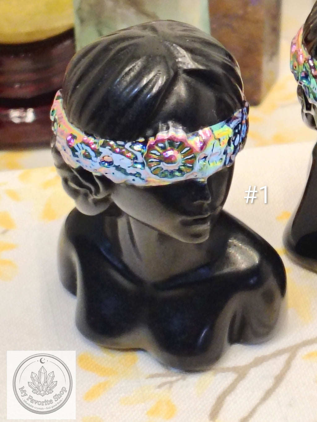 Black Obsidian Goddess Busts with Aura-Coated Blindfolds