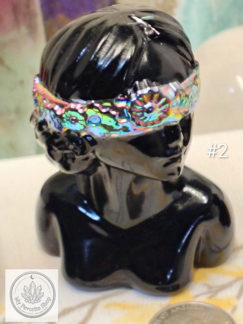 Black Obsidian Goddess Busts with Aura-Coated Blindfolds