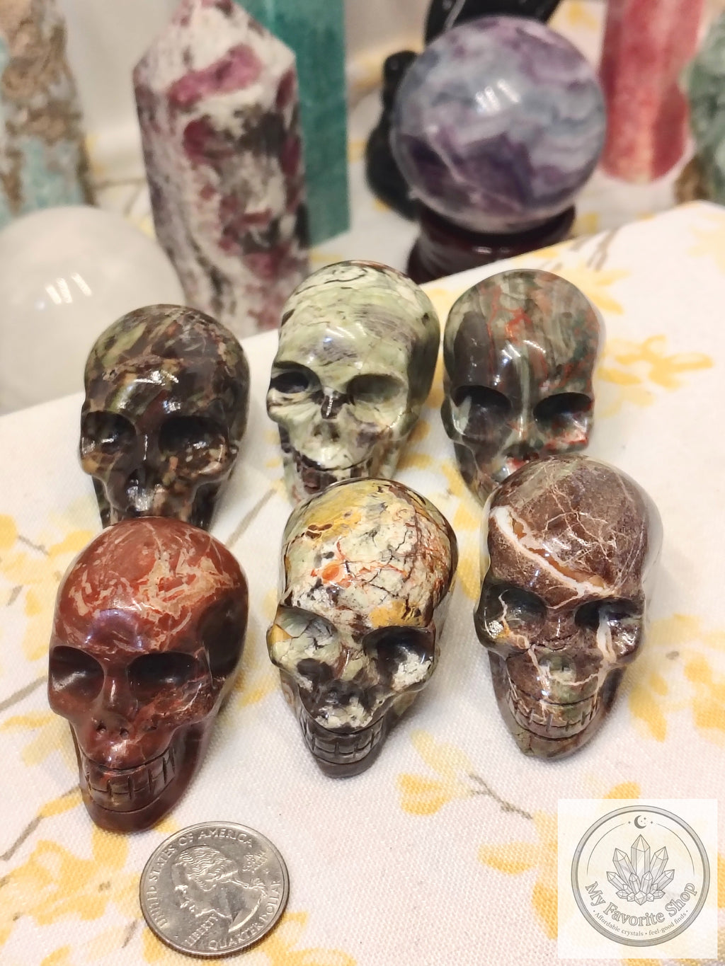 Money Agate Skull Carvings – Earthy Patterns and Individual Character