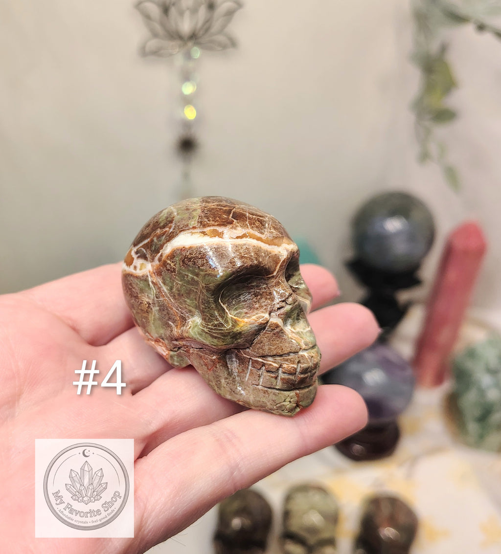 Money Agate Skull Carvings – Earthy Patterns and Individual Character