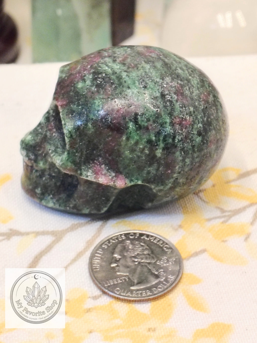 Ruby in Zoisite Skull Carving – 2.5"