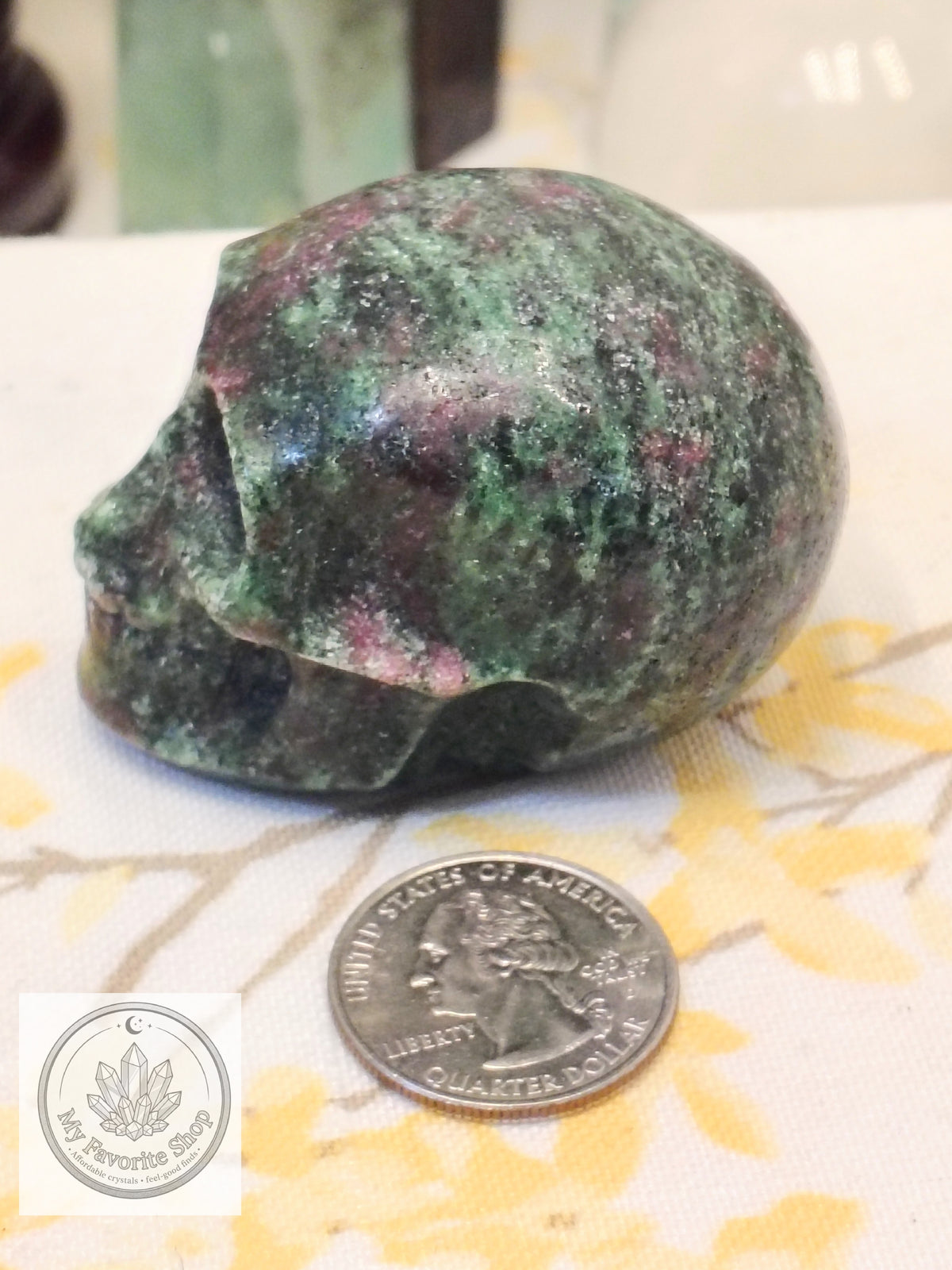 Ruby in Zoisite Skull Carving – 2.5"