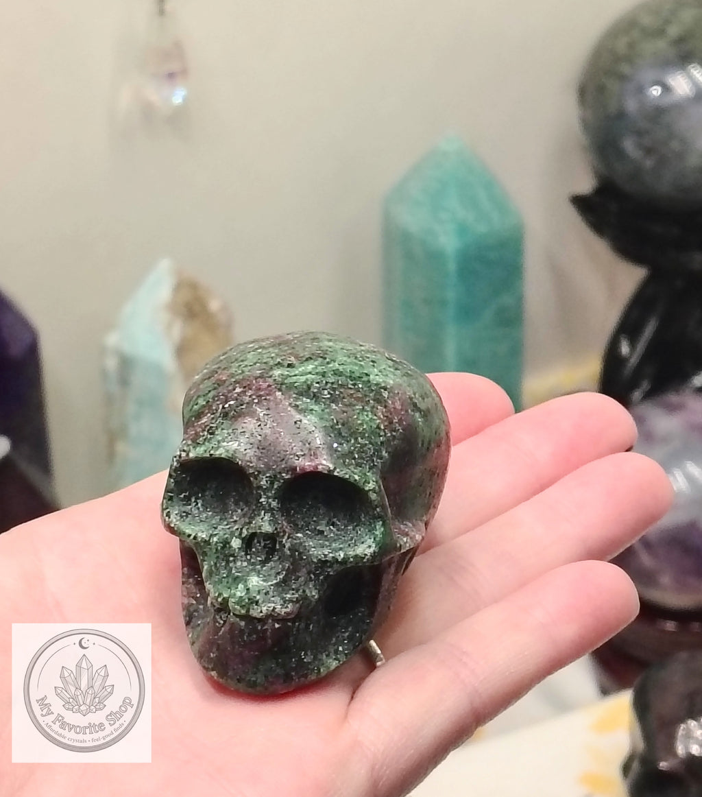 Ruby in Zoisite Skull Carving – 2.5"